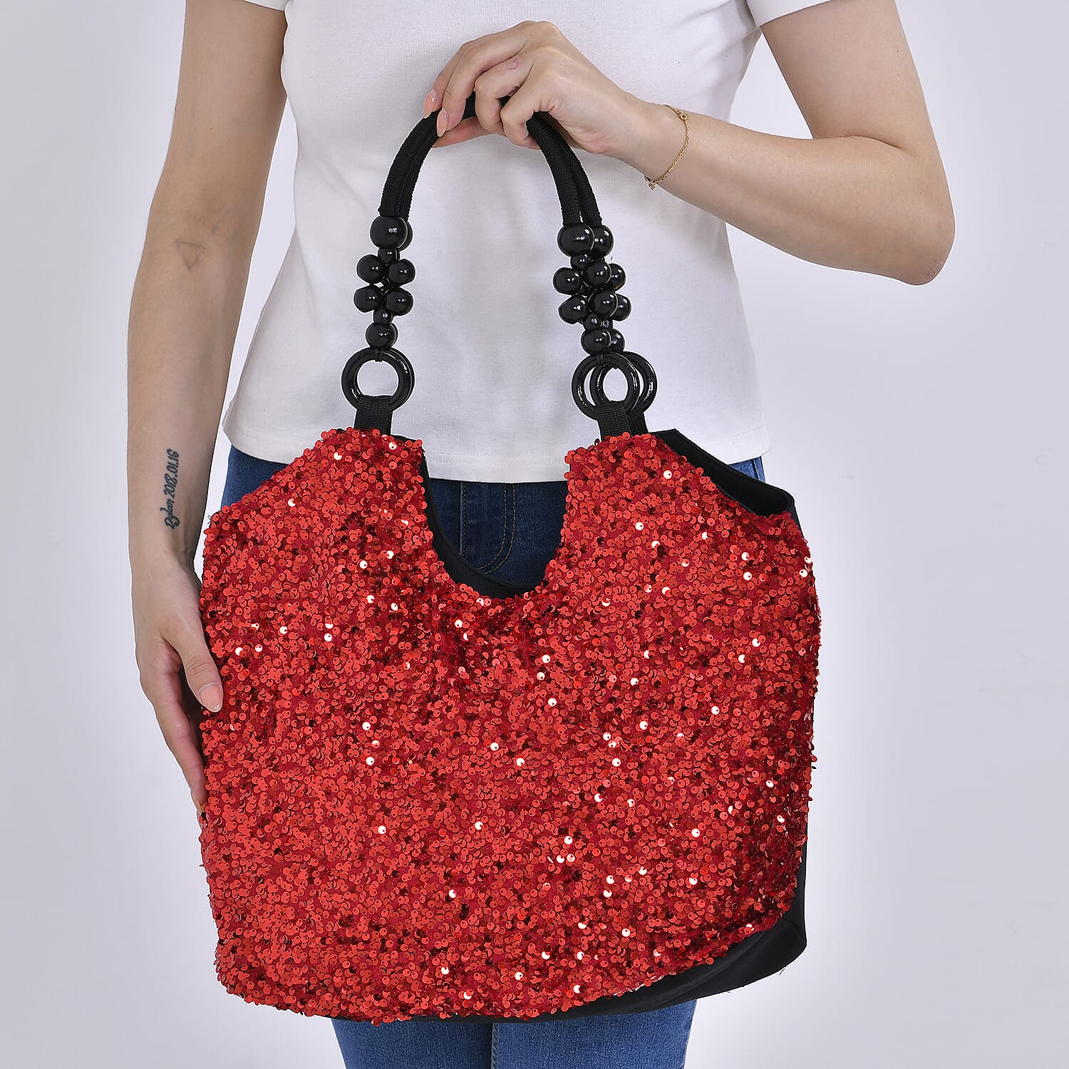 Sparkling Sequin Tote Bag (Size 45x10x36 cm) - Red