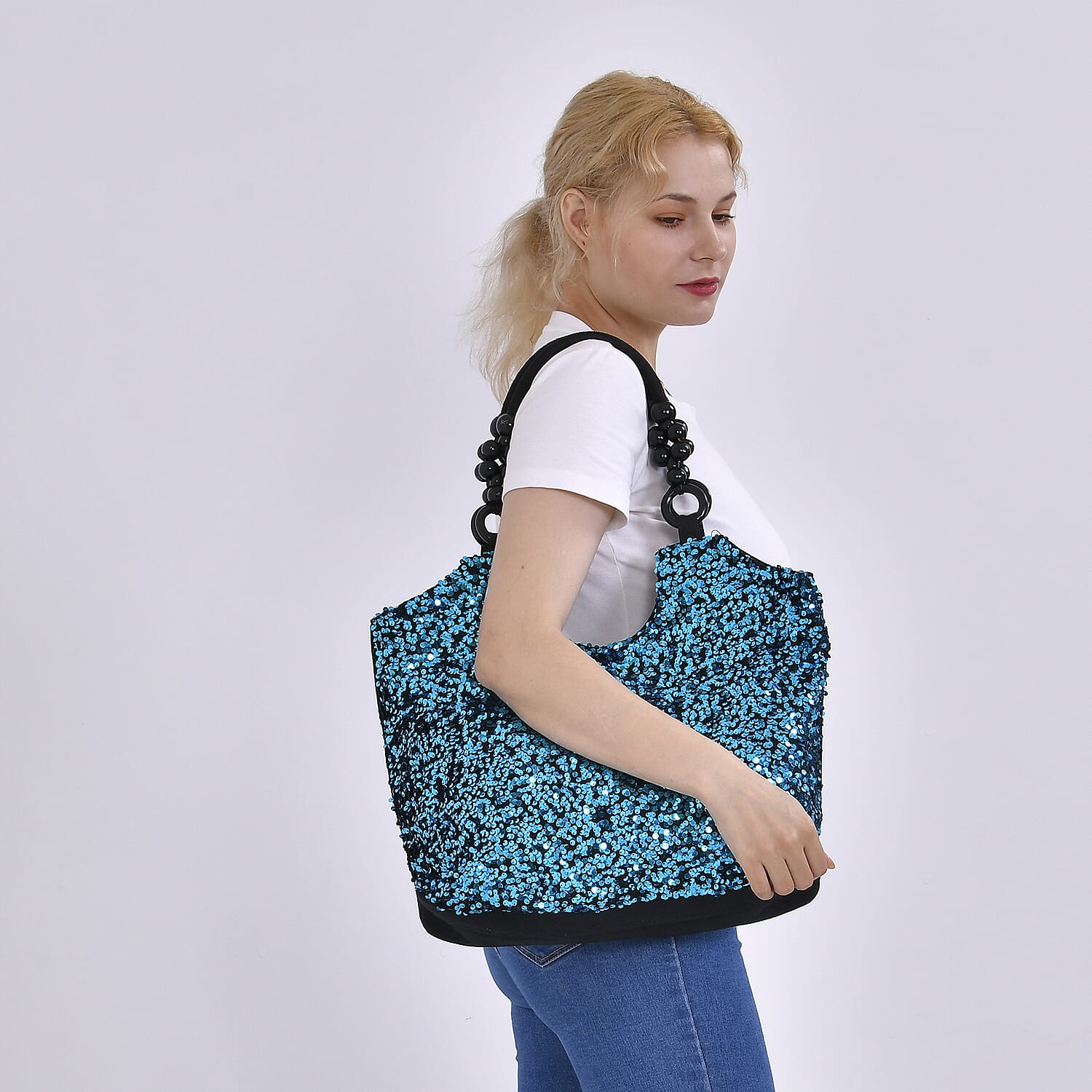 Sparkling Sequin Tote Bag (Size 45x10x36 cm) - Green Sparkling Sequin Tote Bag (Size 45x10x36 cm) - Green