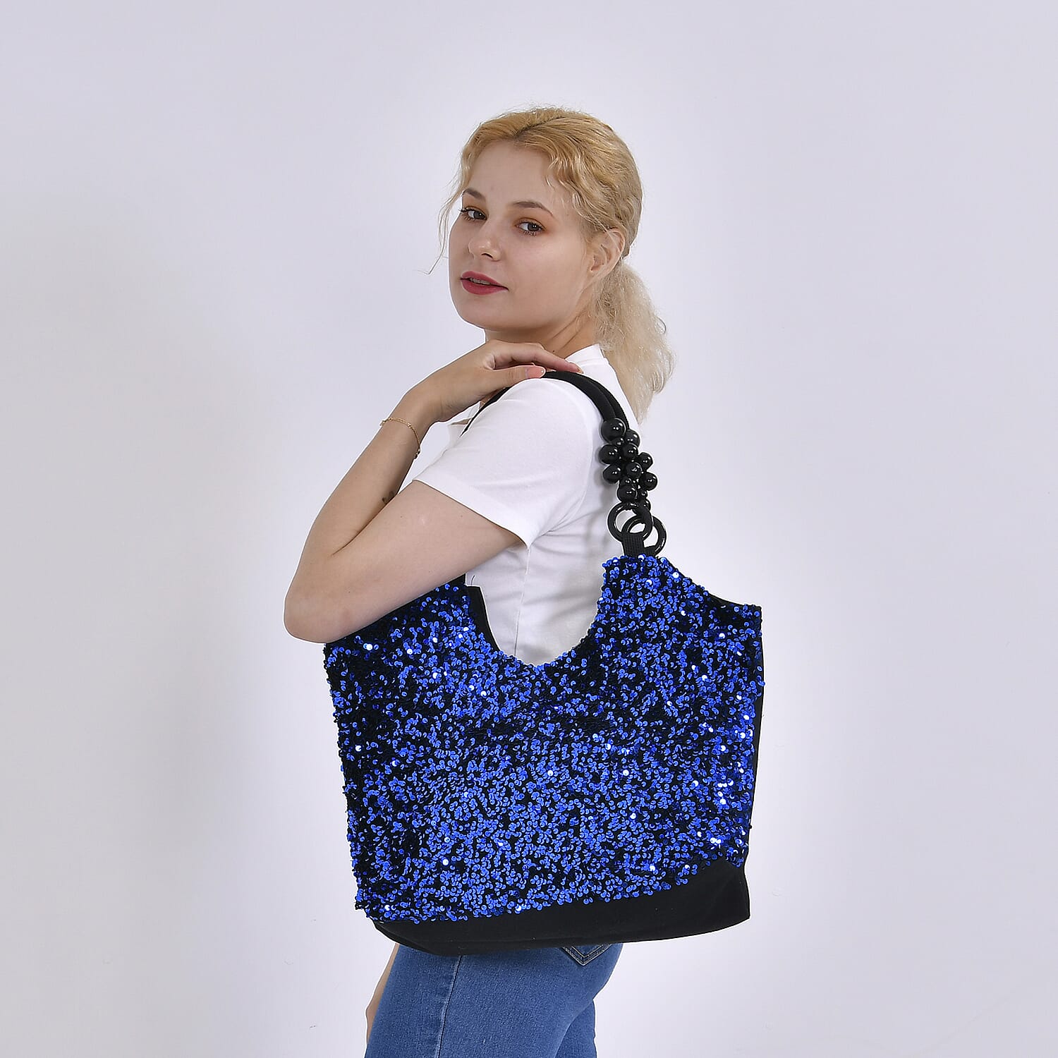 Sparkling Sequin Tote Bag (Size 45x10x36 cm) - Blue