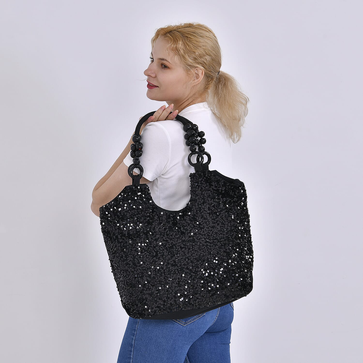 Sparkling Sequin Tote Bag (Size 45x10x36 cm) - Black
