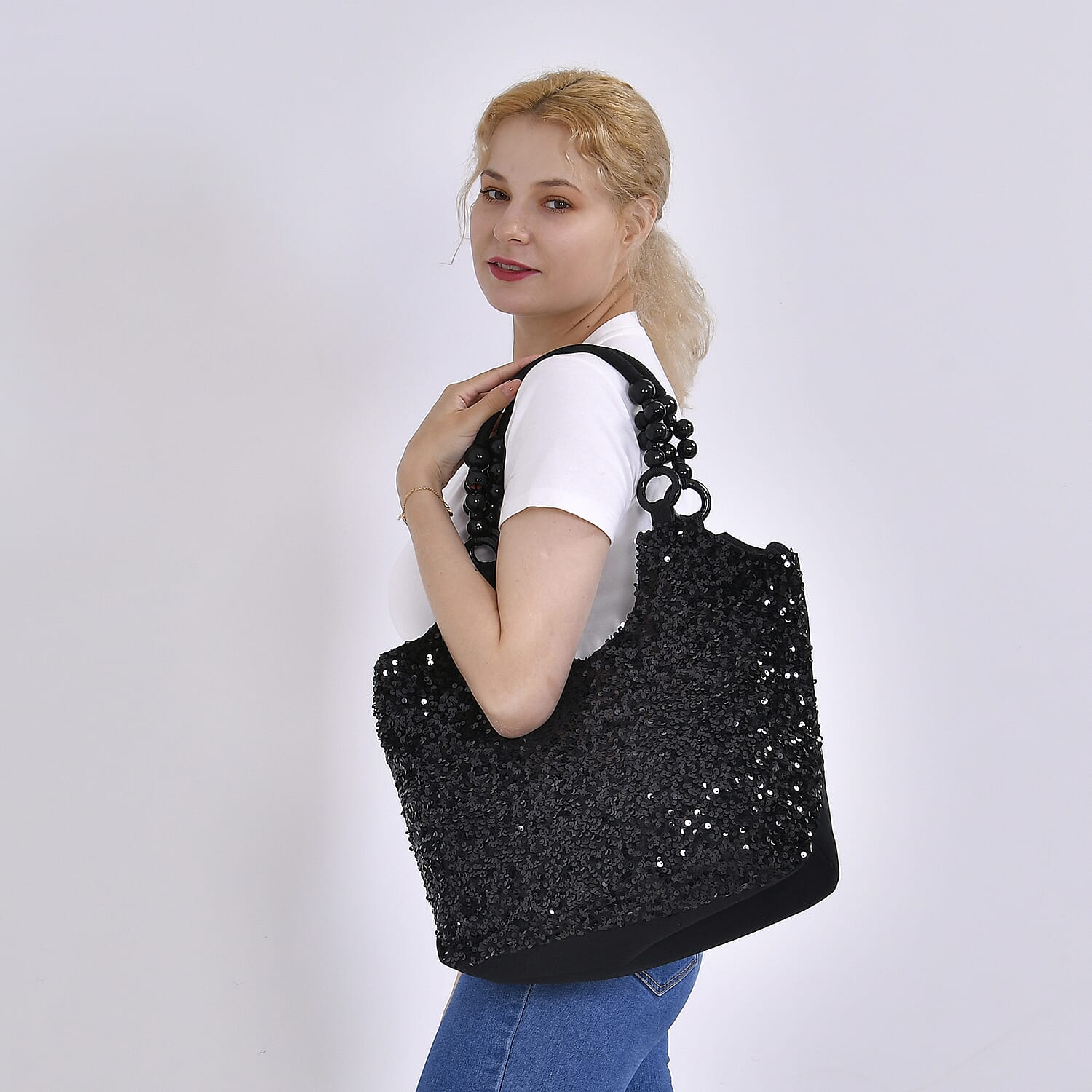 Sparkling Sequin Tote Bag (Size 45x10x36 cm) - Black