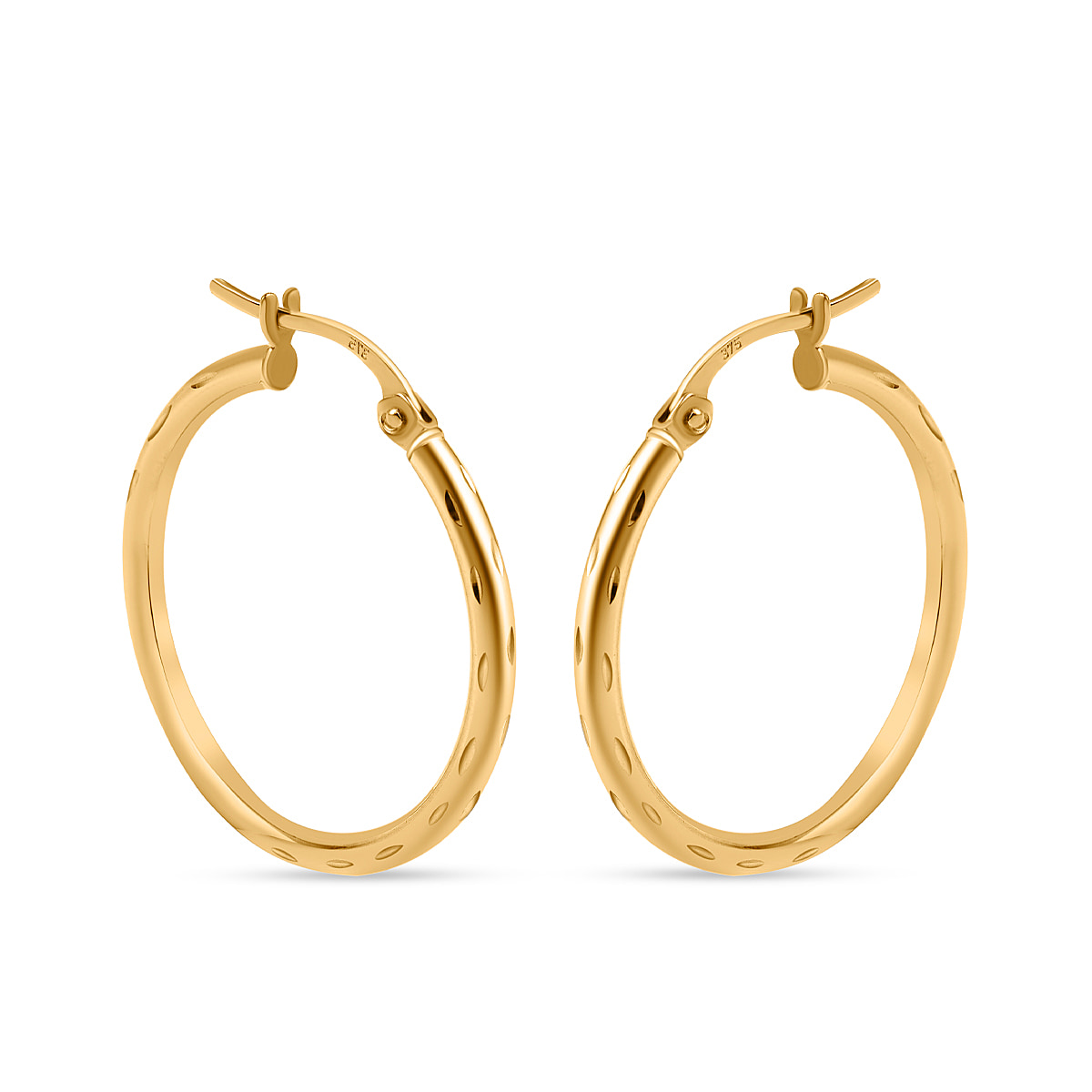 Hatton Garden CloseOut- 9K Yellow Gold Double Sided Hoop Earrings