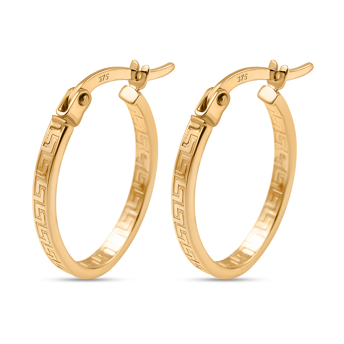 9K Yellow Gold Greek Key Hoop Earrings