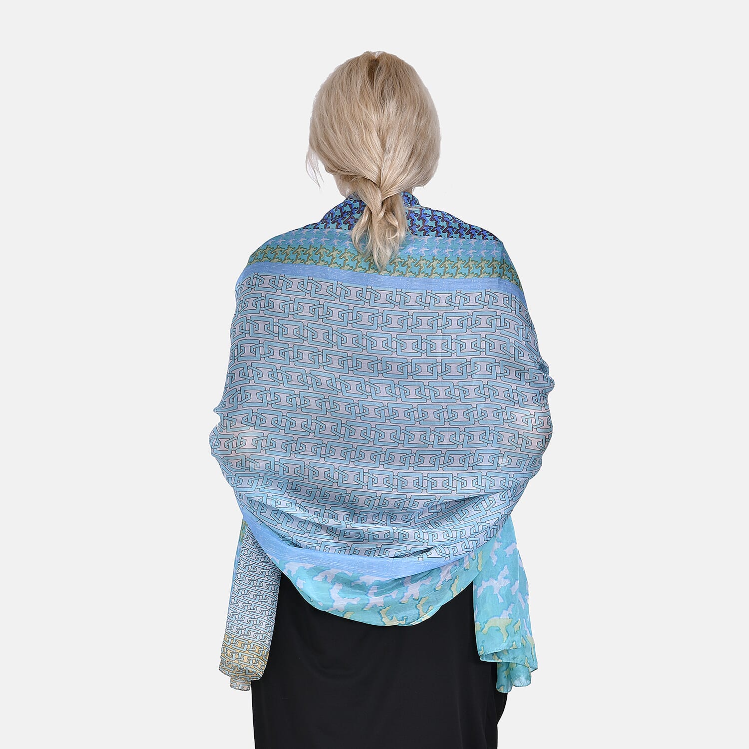 La Marey 100% Mulberry Silk Intricate Ethnic Printed Scarf (Size 180x110 cm) - Blue & White