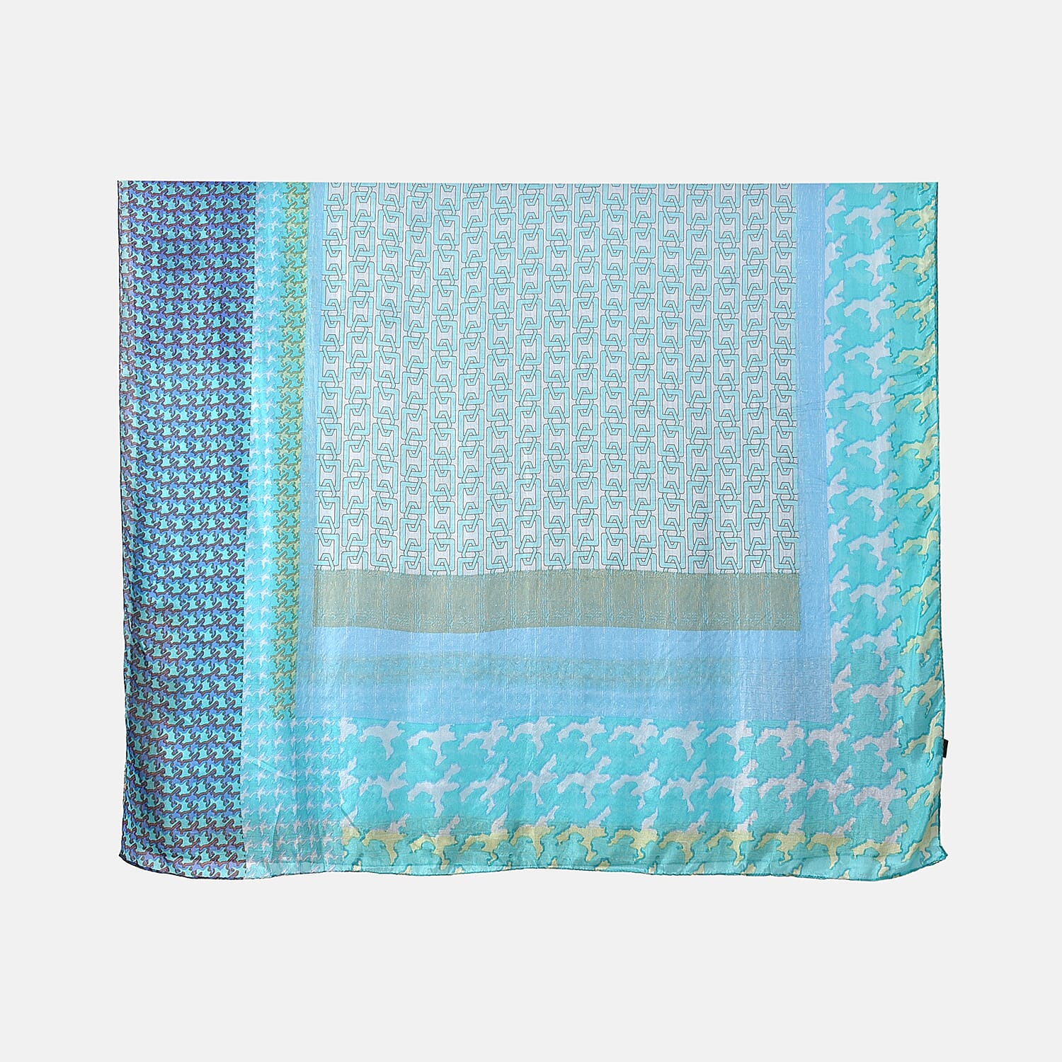 La Marey 100% Mulberry Silk Intricate Ethnic Printed Scarf (Size 180x110 cm) - Blue & White