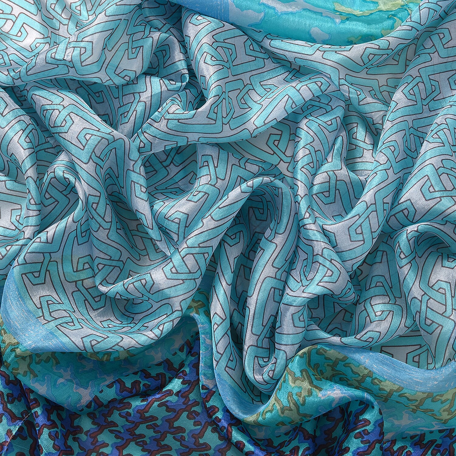 La Marey 100% Mulberry Silk Intricate Ethnic Printed Scarf (Size 180x110 cm) - Blue & White