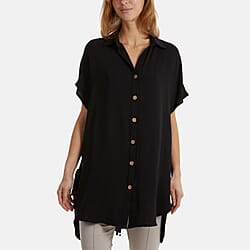 Longline Short Sleeve Button Up Shirt
