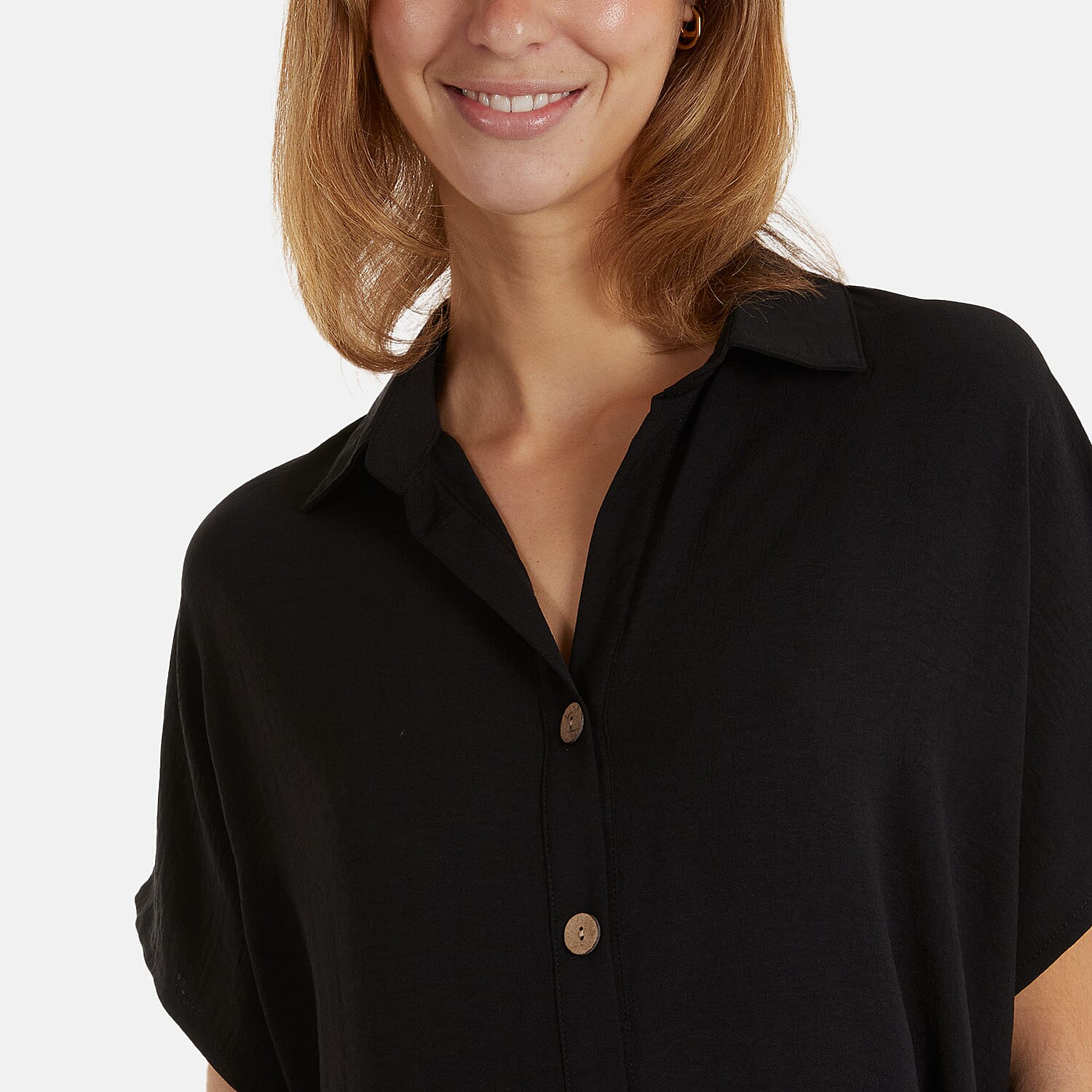 Nova of London Longline Short Sleeve Button Shirt (One Size) - Black