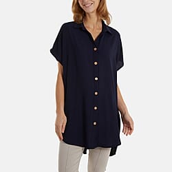 Longline Short Sleeve Button Up Shirt