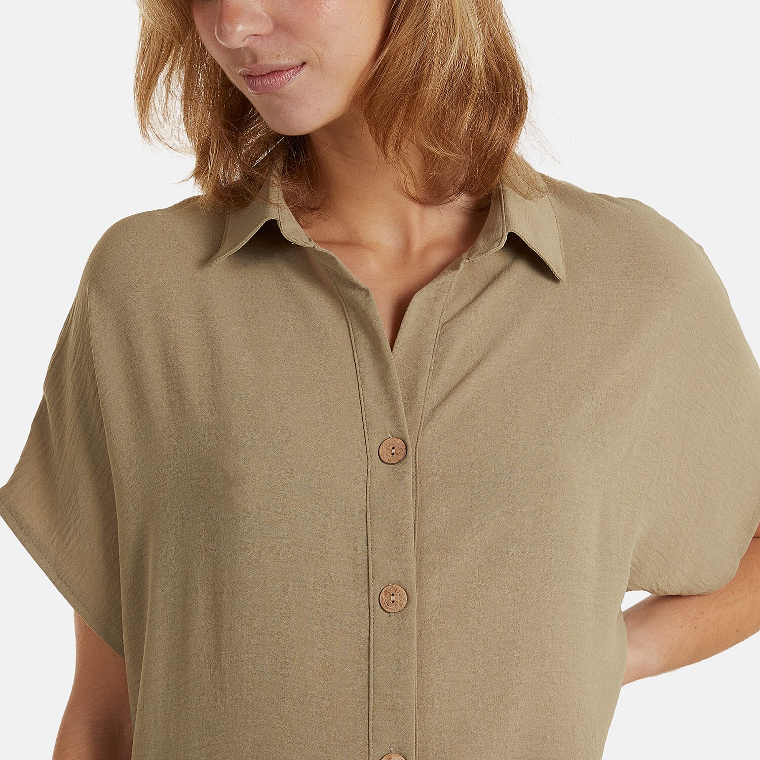 Nova of London Longline Short Sleeve Button Shirt (One Size) - Khaki