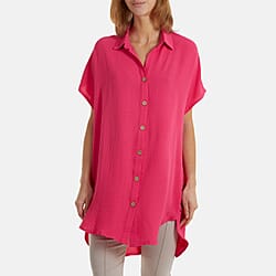 Longline Short Sleeve Button Up Shirt