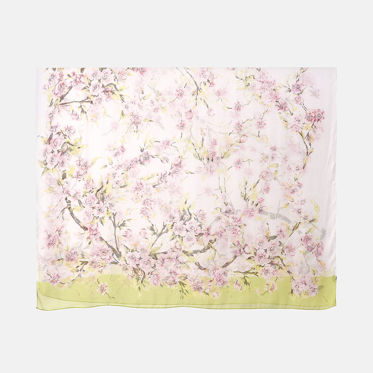LA MAREY Floral Pattern 100% Mulberry Silk Scarf (Size 180x110cm) - White & Green