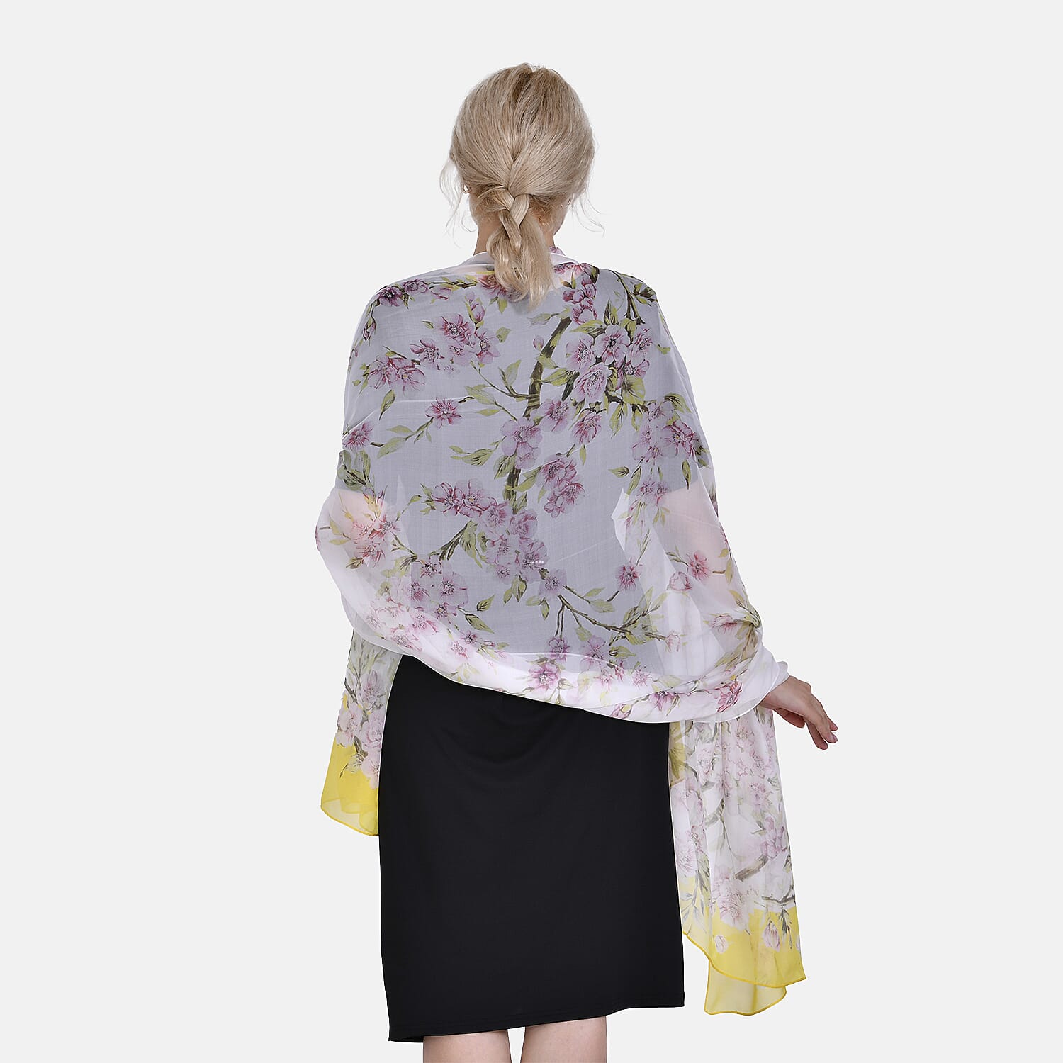 La Marey 100% Mulberry Silk Floral Printed Scarf (Size 180x110 cm) - Pink & Yellow