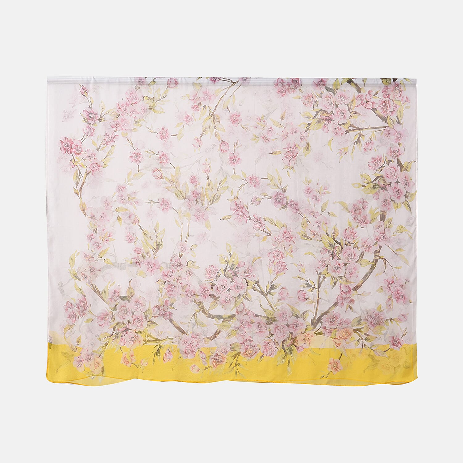 La Marey 100% Mulberry Silk Floral Printed Scarf (Size 180x110 cm) - Yellow
