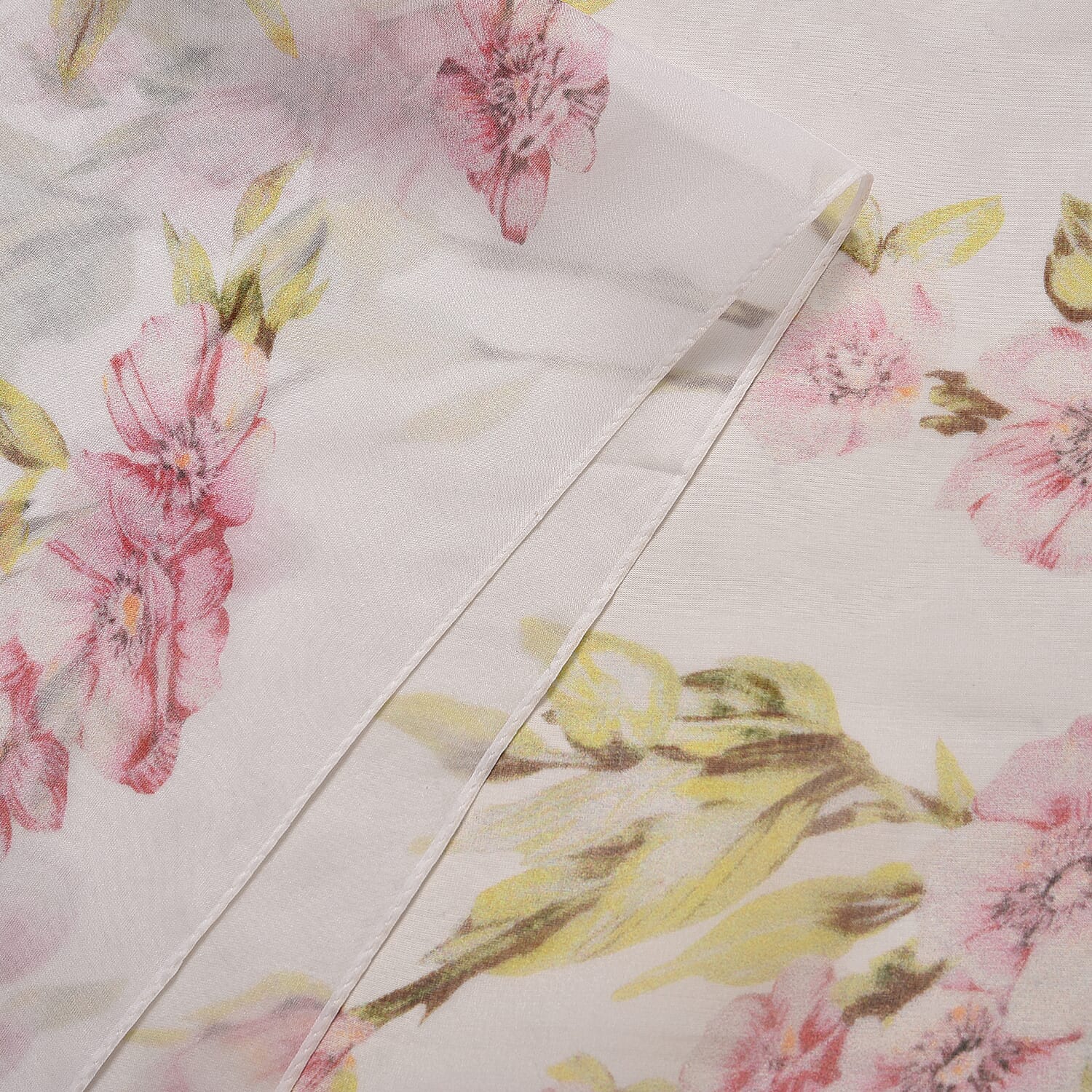 La Marey 100% Mulberry Silk Floral Printed Scarf (Size 180x110 cm) - Yellow