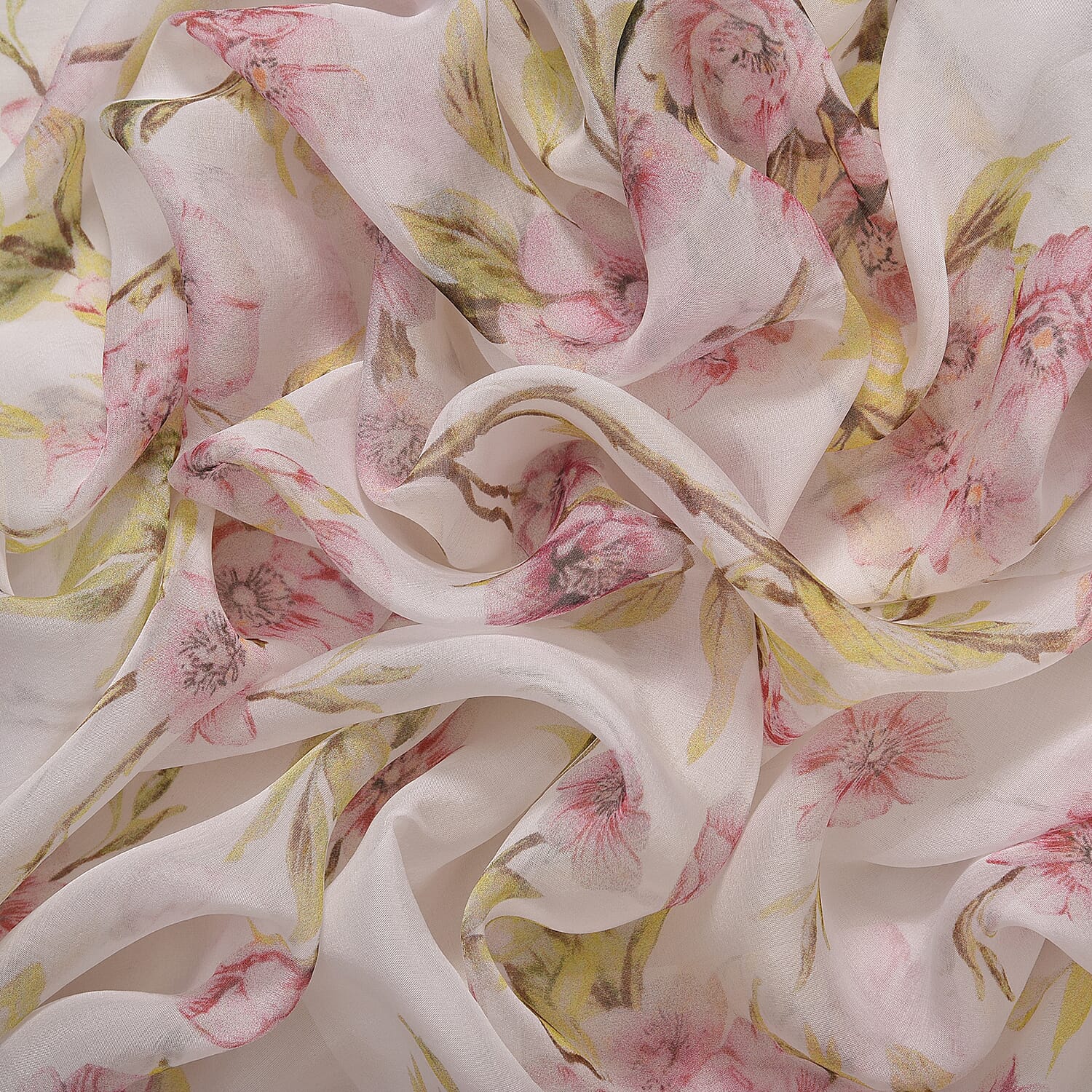 La Marey 100% Mulberry Silk Floral Printed Scarf (Size 180x110 cm) - Yellow