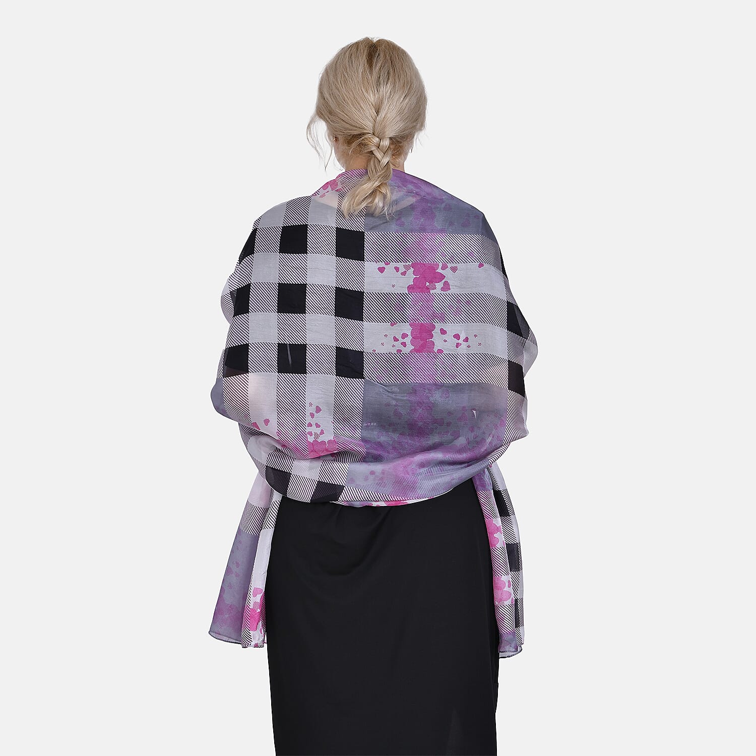 La Marey 100% Mulberry Silk Classic Plaid Printed Scarf (Size 180x110 cm) - Pink