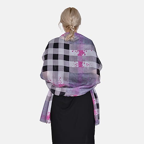 La Marey 100% Mulberry Silk Classic Plaid Printed Scarf (Size 180x110 cm) - Pink