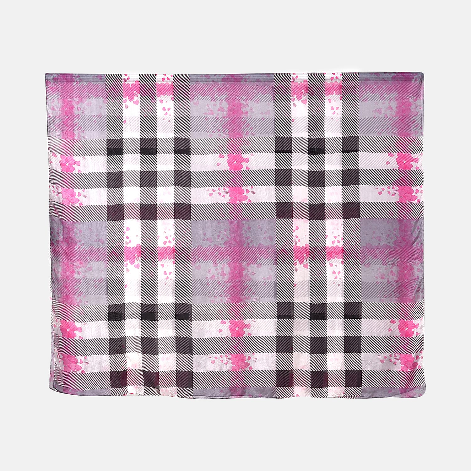La Marey 100% Mulberry Silk Classic Plaid Printed Scarf (Size 180x110 cm) - Pink