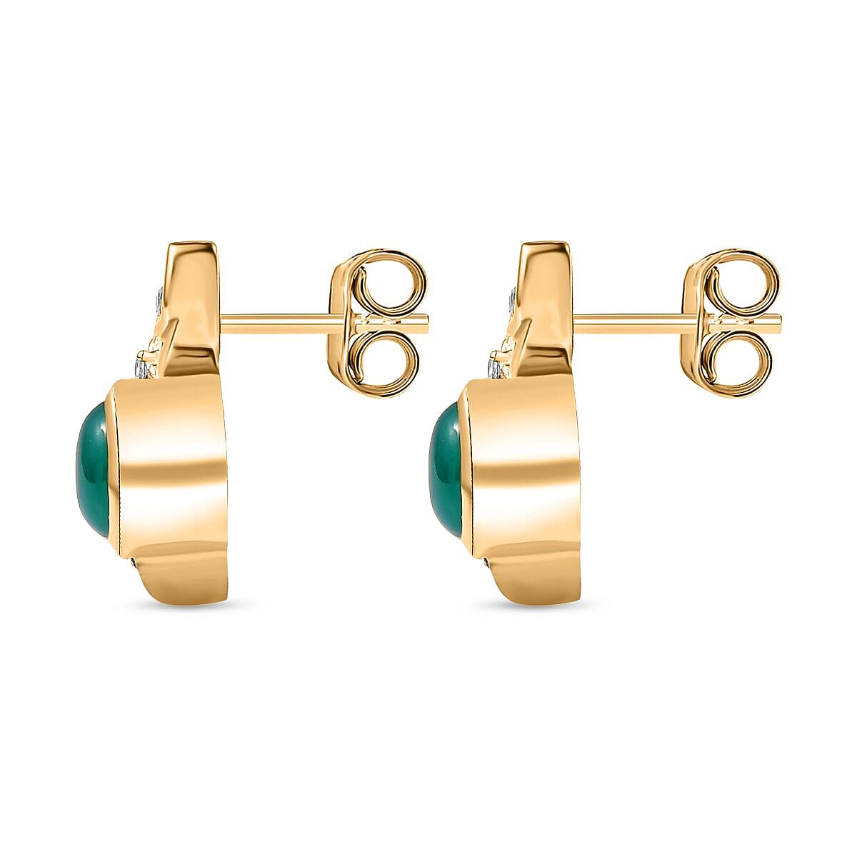 GP Italian Garden Collection - Green Onyx, Boi Ploi Black Spinel & Zircon Earrings in 18K Vermeil Yellow Gold Plated Sterling Silver 2.20 Ct, Silver Wt. 6.00 Gms.