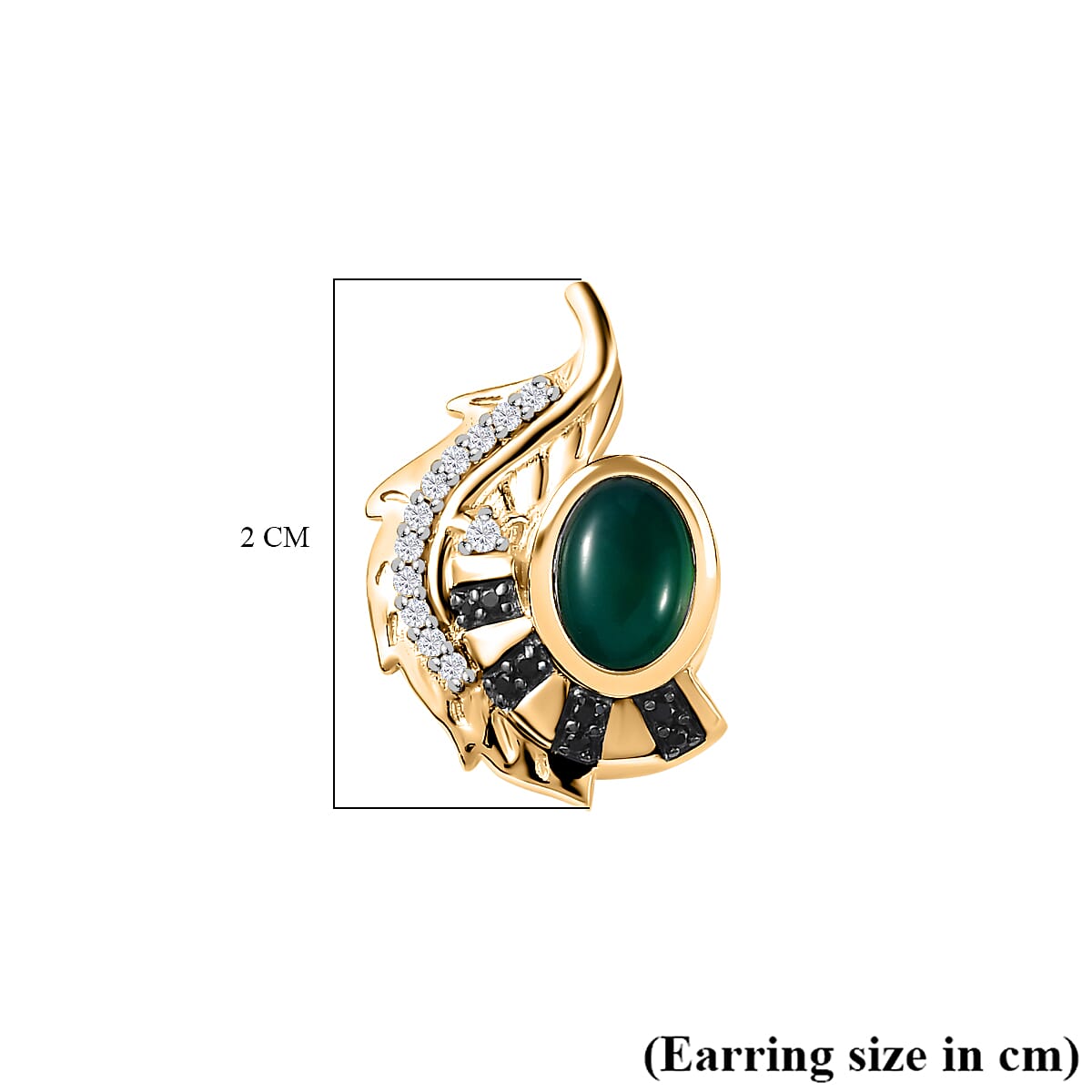 GP Italian Garden Collection - Green Onyx, Boi Ploi Black Spinel & Zircon Earrings in 18K Vermeil Yellow Gold Plated Sterling Silver 2.20 Ct, Silver Wt. 6.00 Gms.