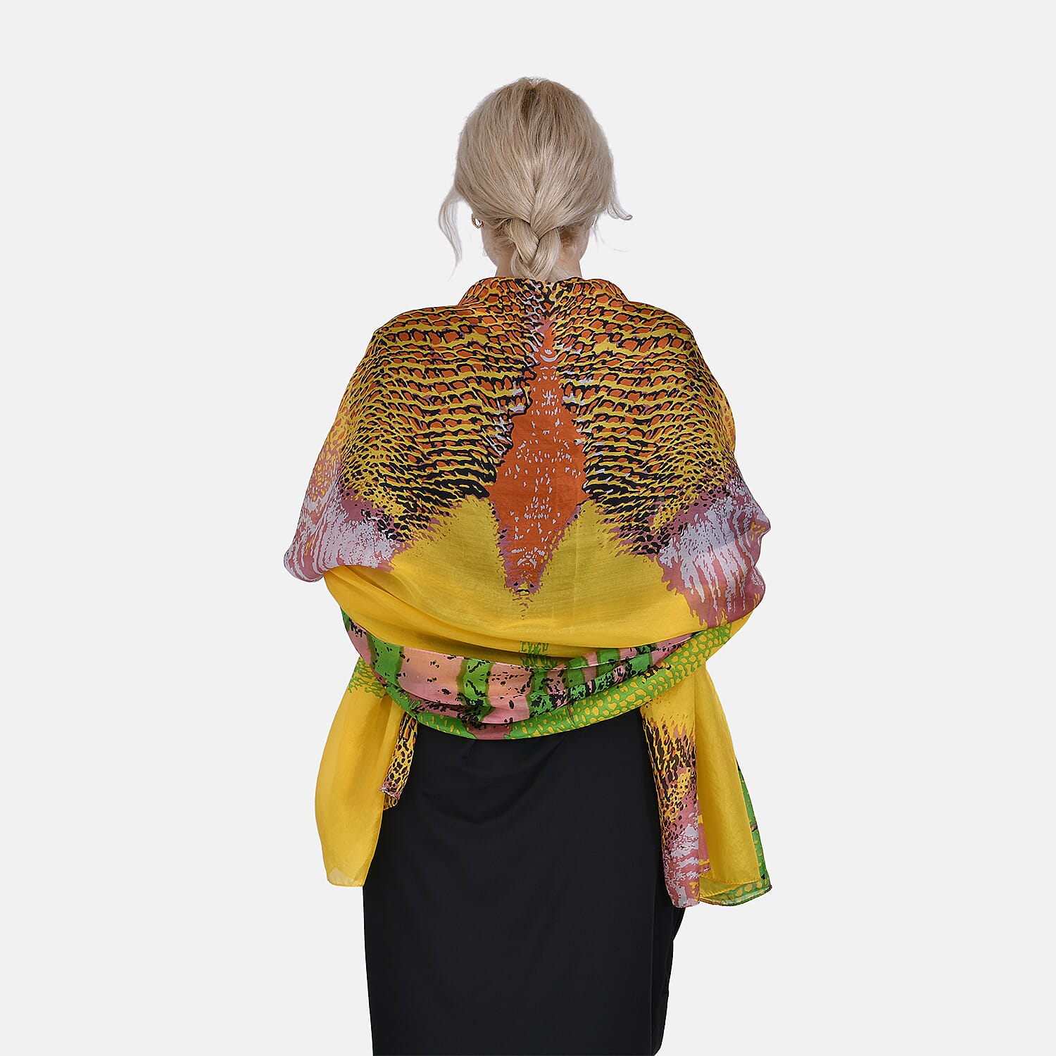 La Marey 100% Mulberry Silk Artistic Design Printed Scarf (Size 180x110 cm) - Yellow & Orange