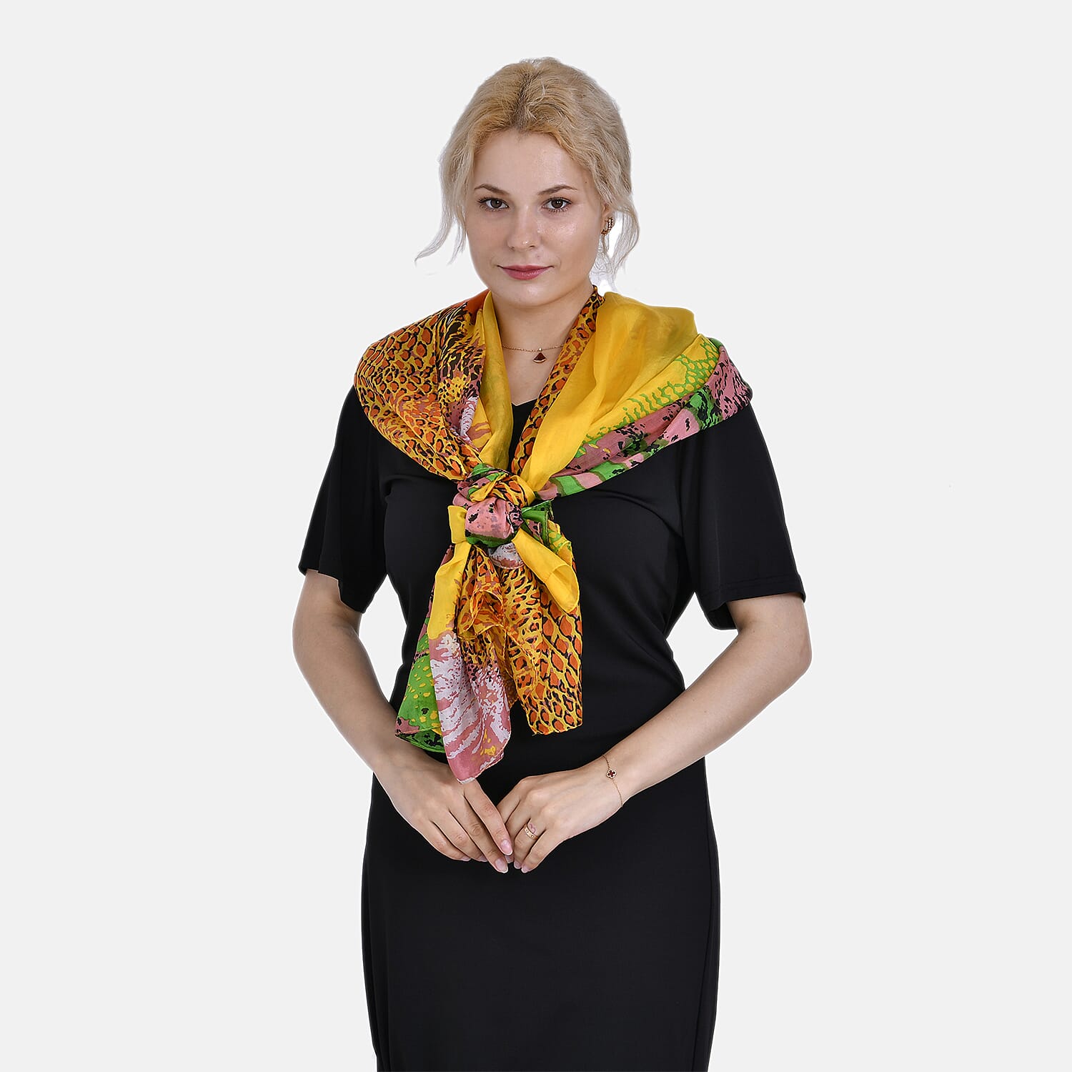 La Marey 100% Mulberry Silk Artistic Design Printed Scarf (Size 180x110 cm) - Yellow & Orange