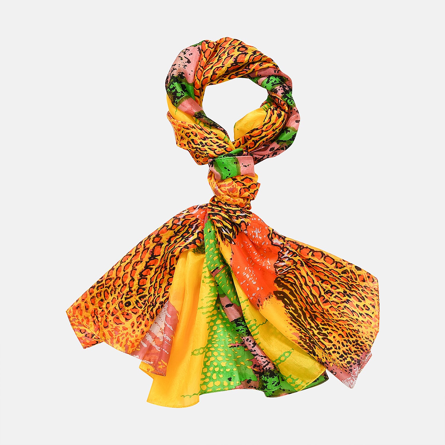 La Marey 100% Mulberry Silk Artistic Design Printed Scarf (Size 180x110 cm) - Yellow & Orange