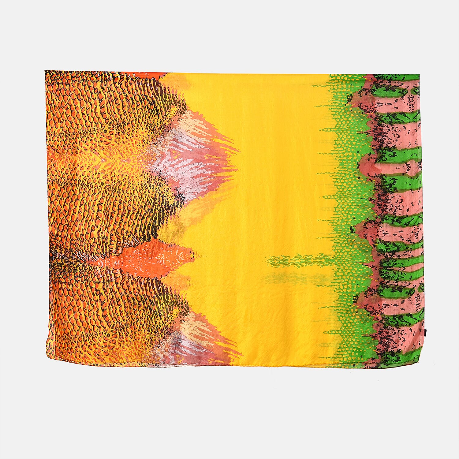 La Marey 100% Mulberry Silk Artistic Design Printed Scarf (Size 180x110 cm) - Yellow & Orange