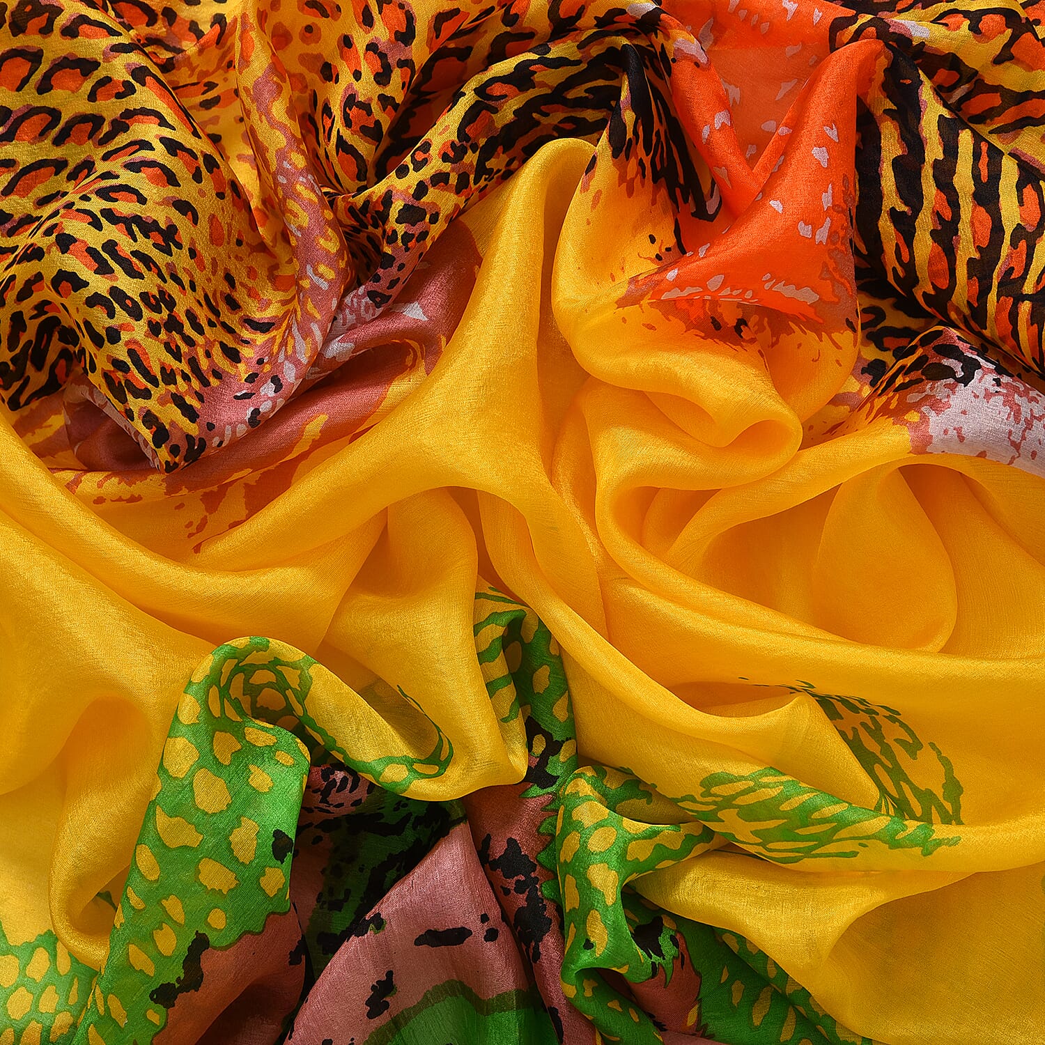 La Marey 100% Mulberry Silk Artistic Design Printed Scarf (Size 180x110 cm) - Yellow & Orange