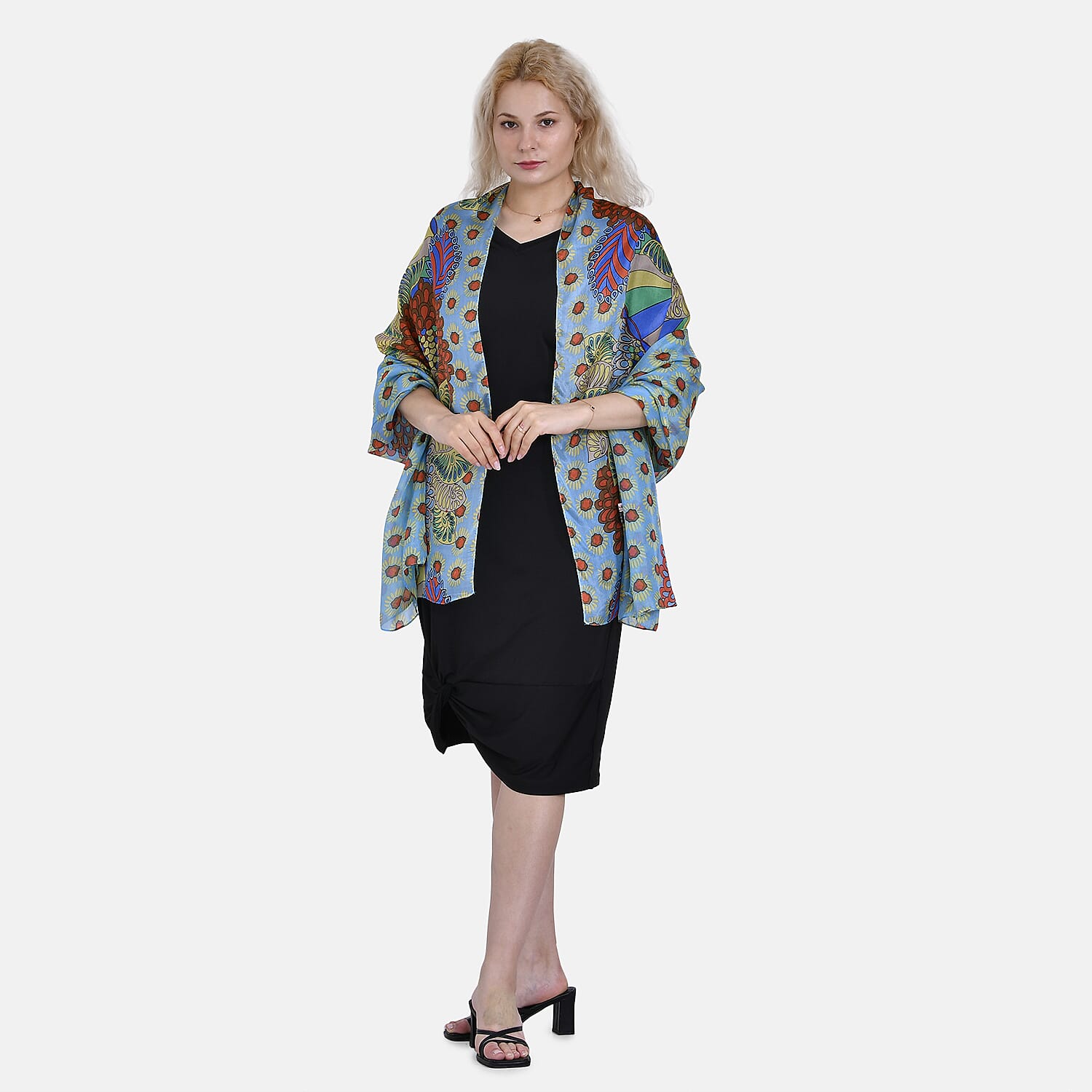 LA MAREY Daisy Pattern 100% Mulberry Silk Scarf (Size 180x110cm) - Green & Yellow