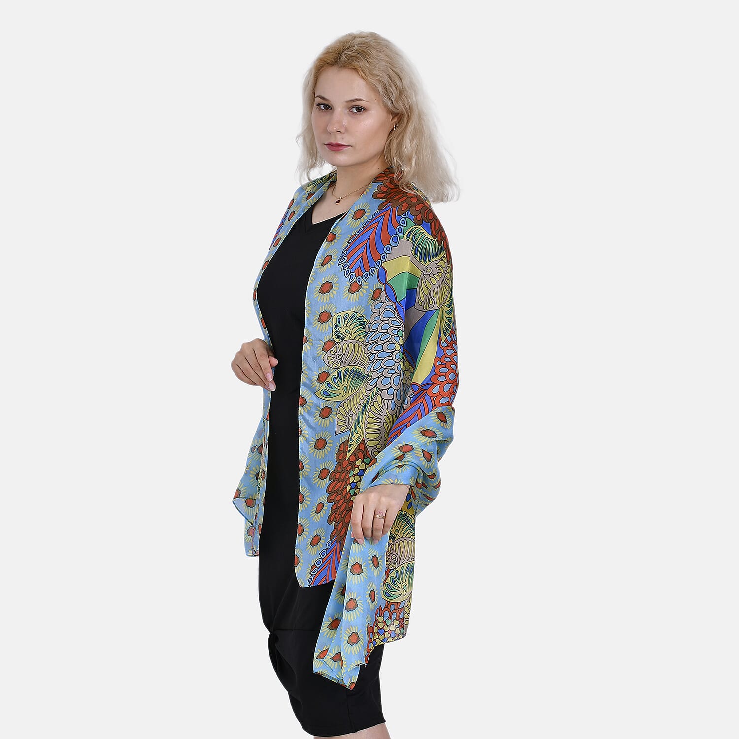 LA MAREY Daisy Pattern 100% Mulberry Silk Scarf (Size 180x110cm) - Green & Yellow