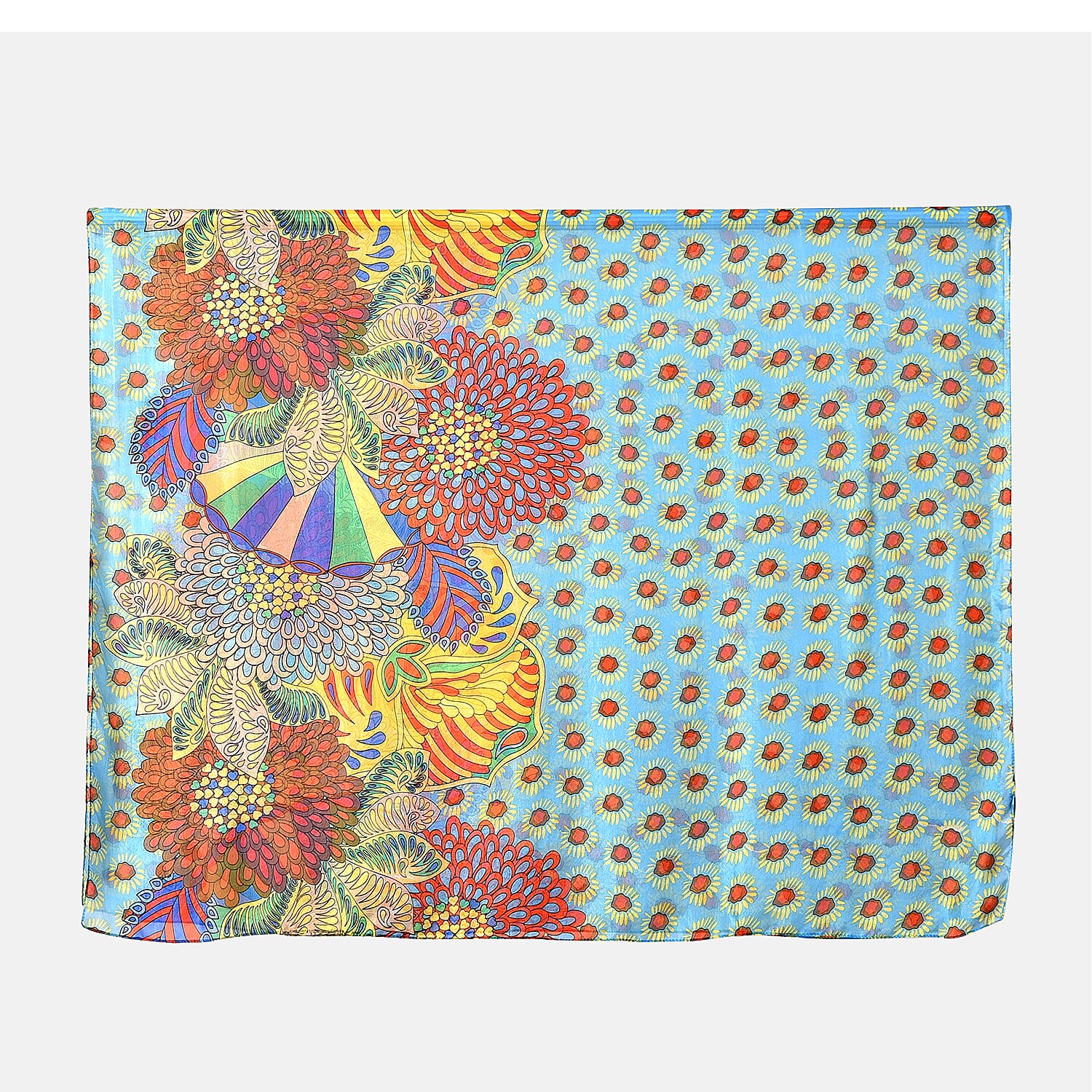 LA MAREY Daisy Pattern 100% Mulberry Silk Scarf (Size 180x110cm) - Green & Yellow