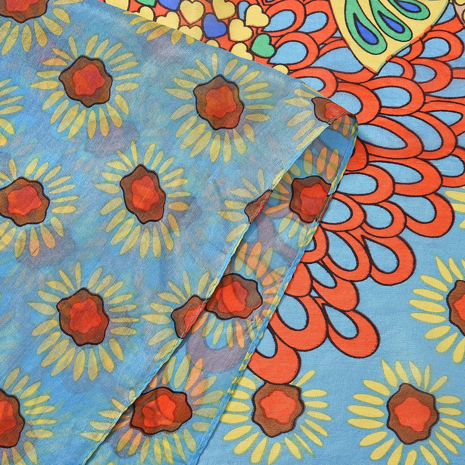 LA MAREY Daisy Pattern 100% Mulberry Silk Scarf (Size 180x110cm) - Green & Yellow