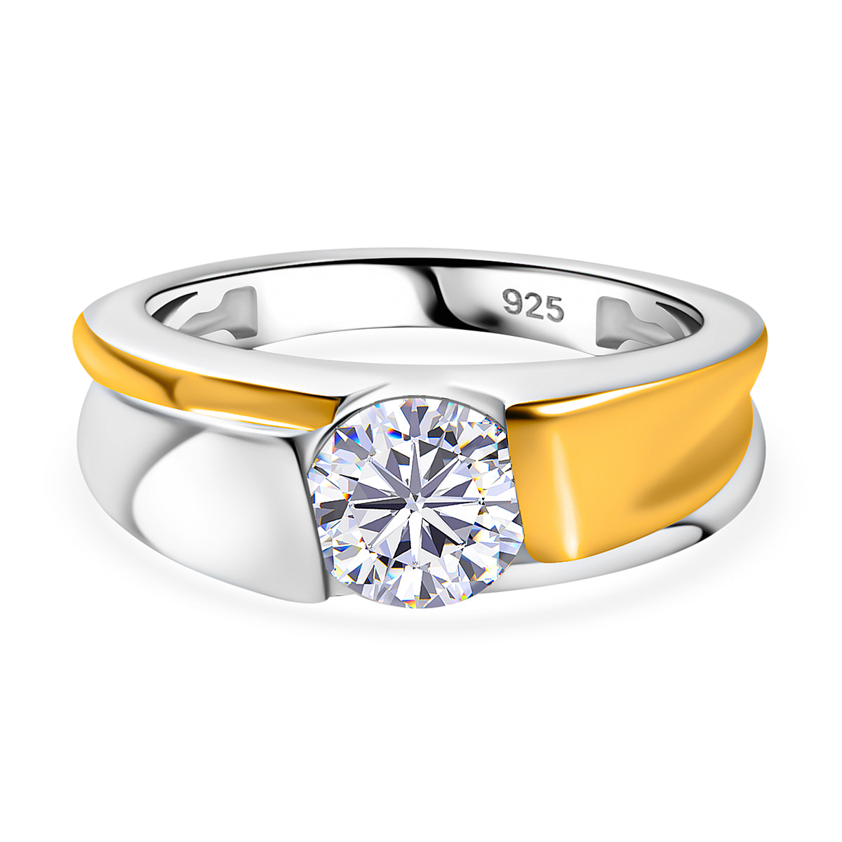 Closeout Deal - Moissanite Dual Tone Solitaire Ring Sterling Silver
