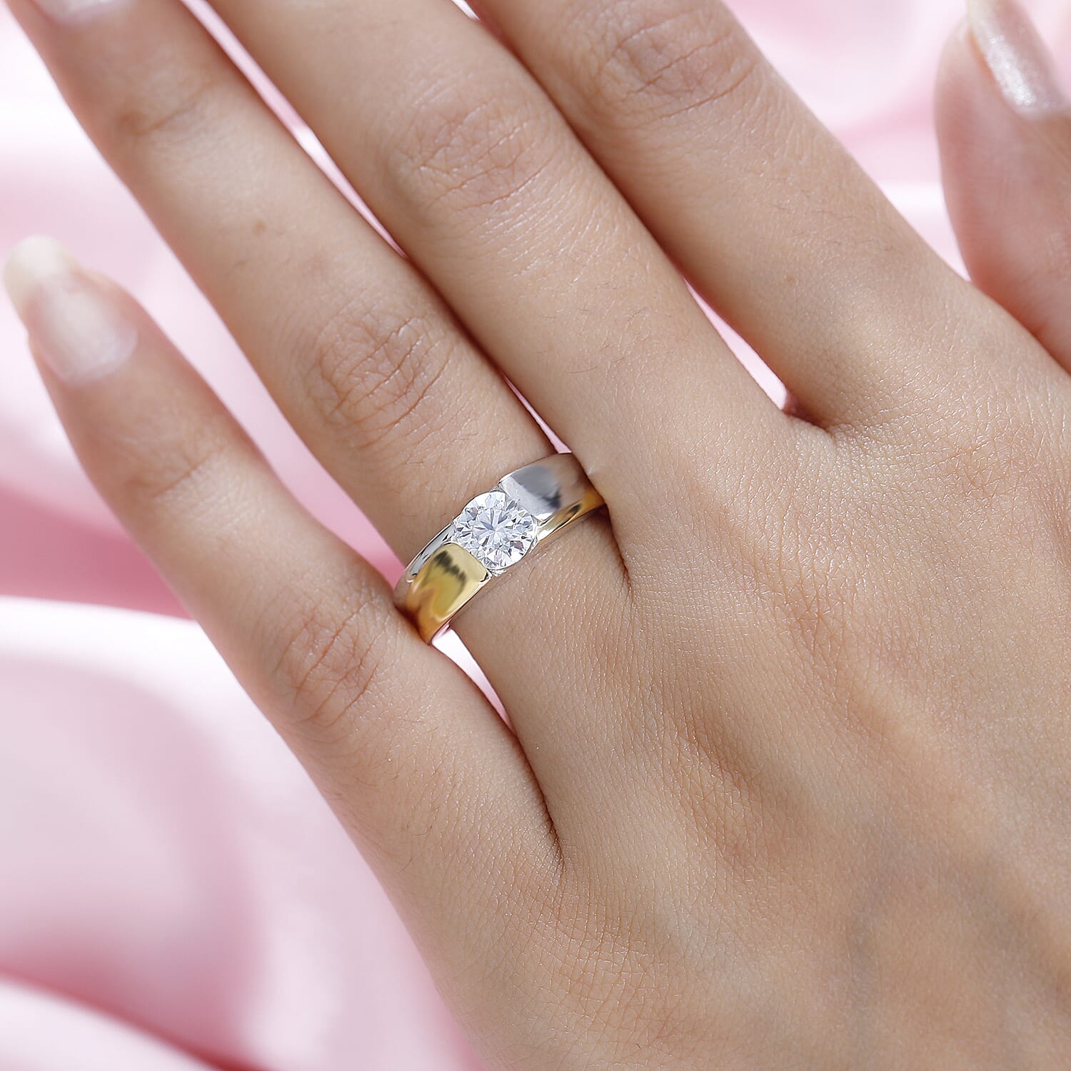 Closeout Deal - Moissanite Dual Tone Solitaire Ring Sterling Silver