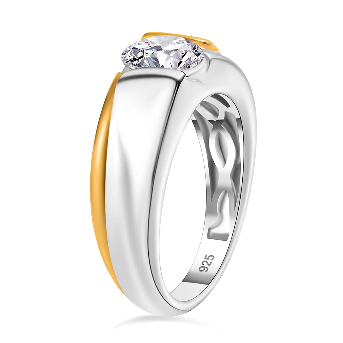 Closeout Deal - Moissanite Dual Tone Solitaire Ring Sterling Silver