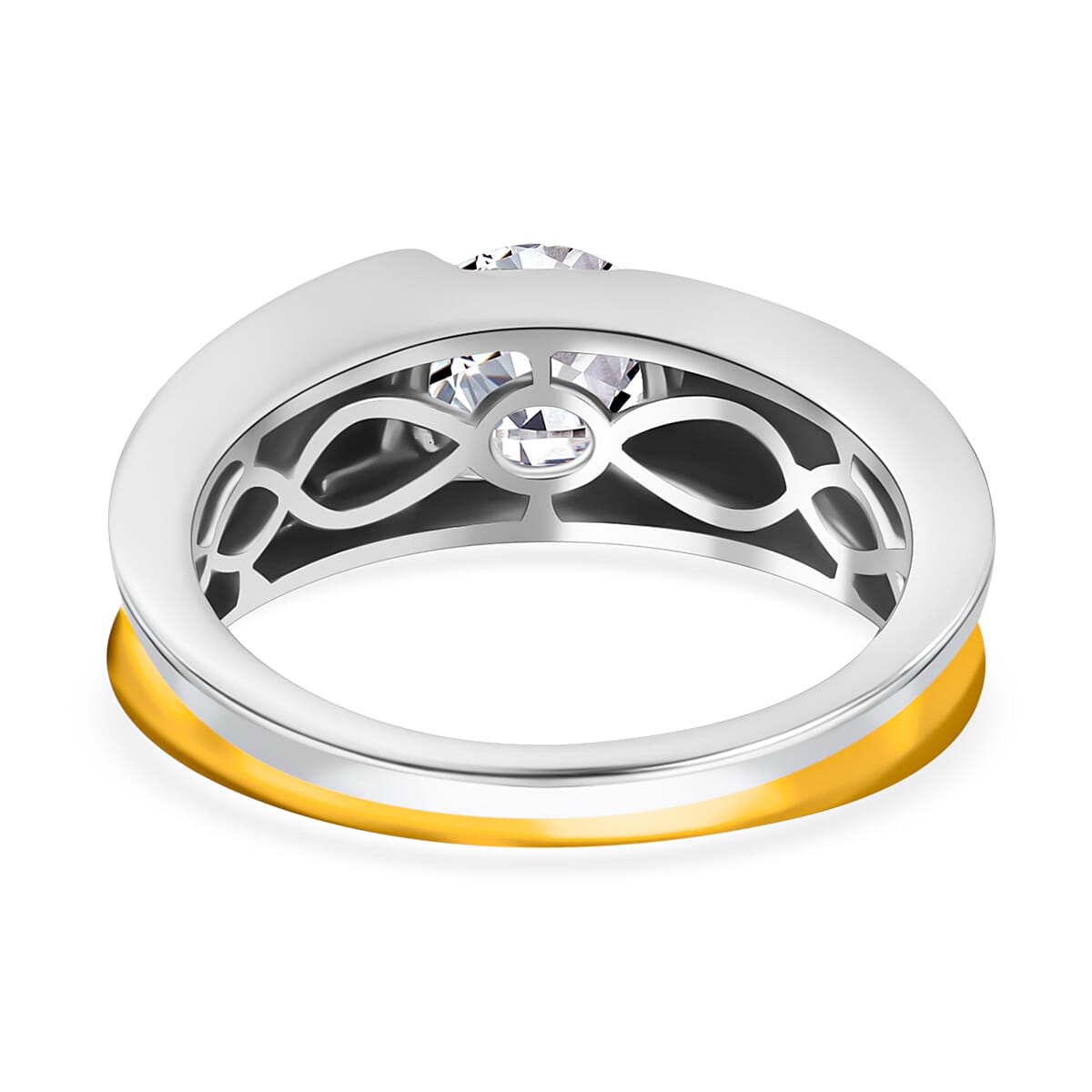 Closeout Deal - Moissanite Dual Tone Solitaire Ring Sterling Silver