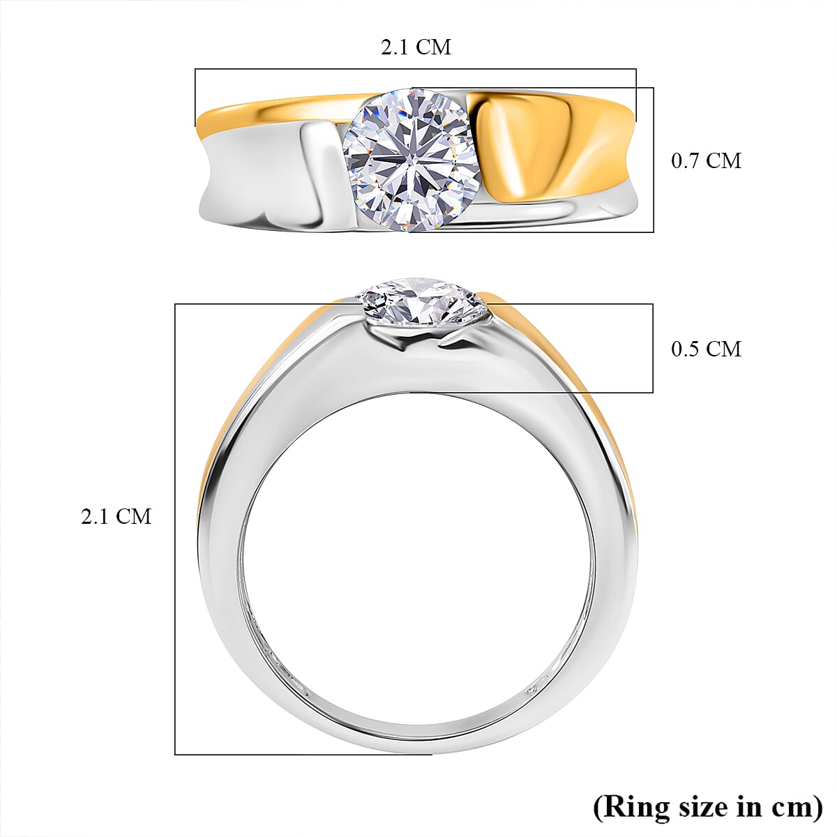 Closeout Deal - Moissanite Dual Tone Solitaire Ring Sterling Silver