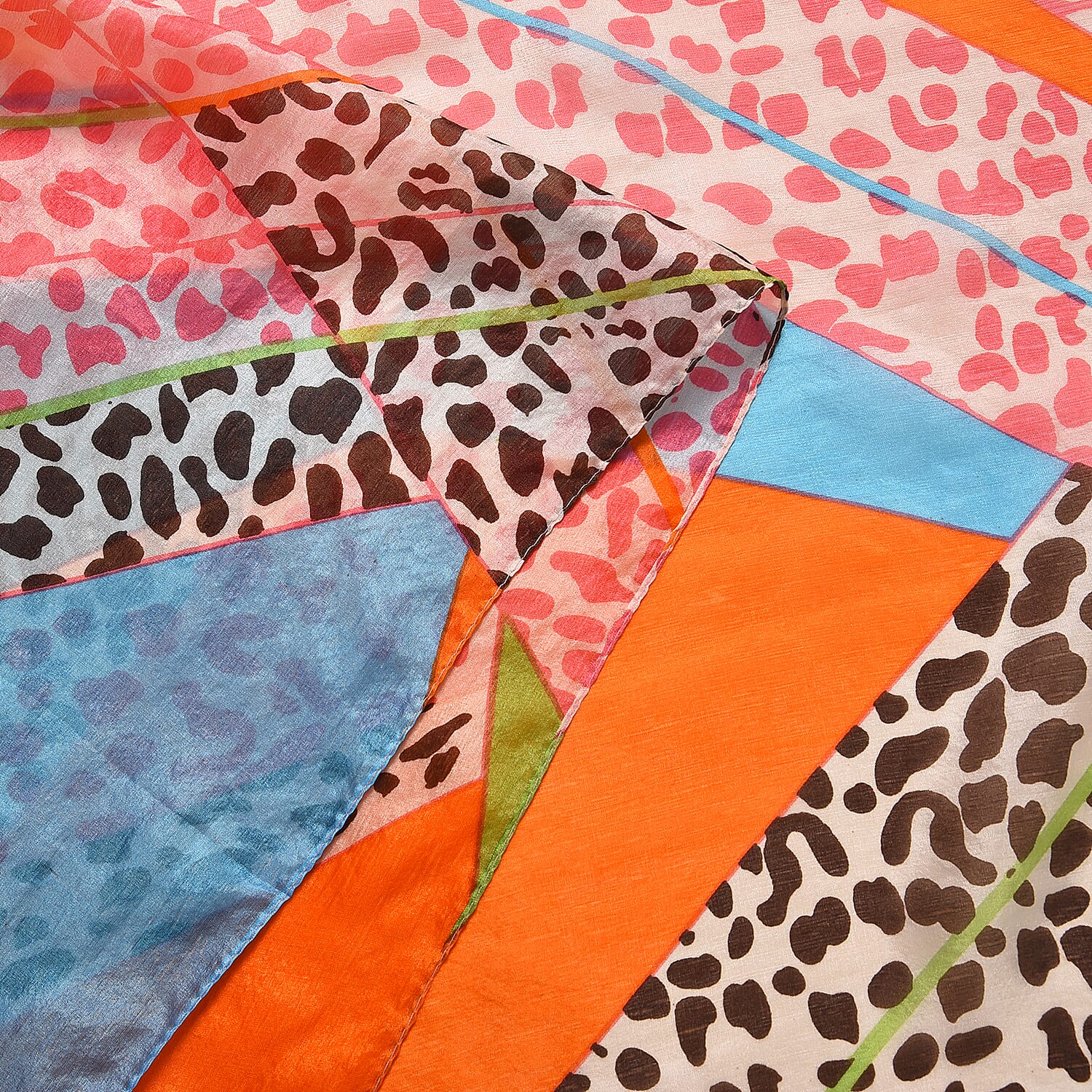 La Marey 100% Mulberry Silk Patchwork Printed Scarf (Size 180x110 cm) - Orange & Pink