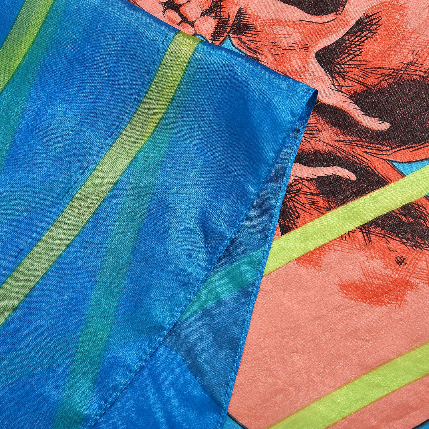 La Marey 100% Mulberry Silk Skull Design Printed Scarf (Size 180x110 cm) - Red - Blue