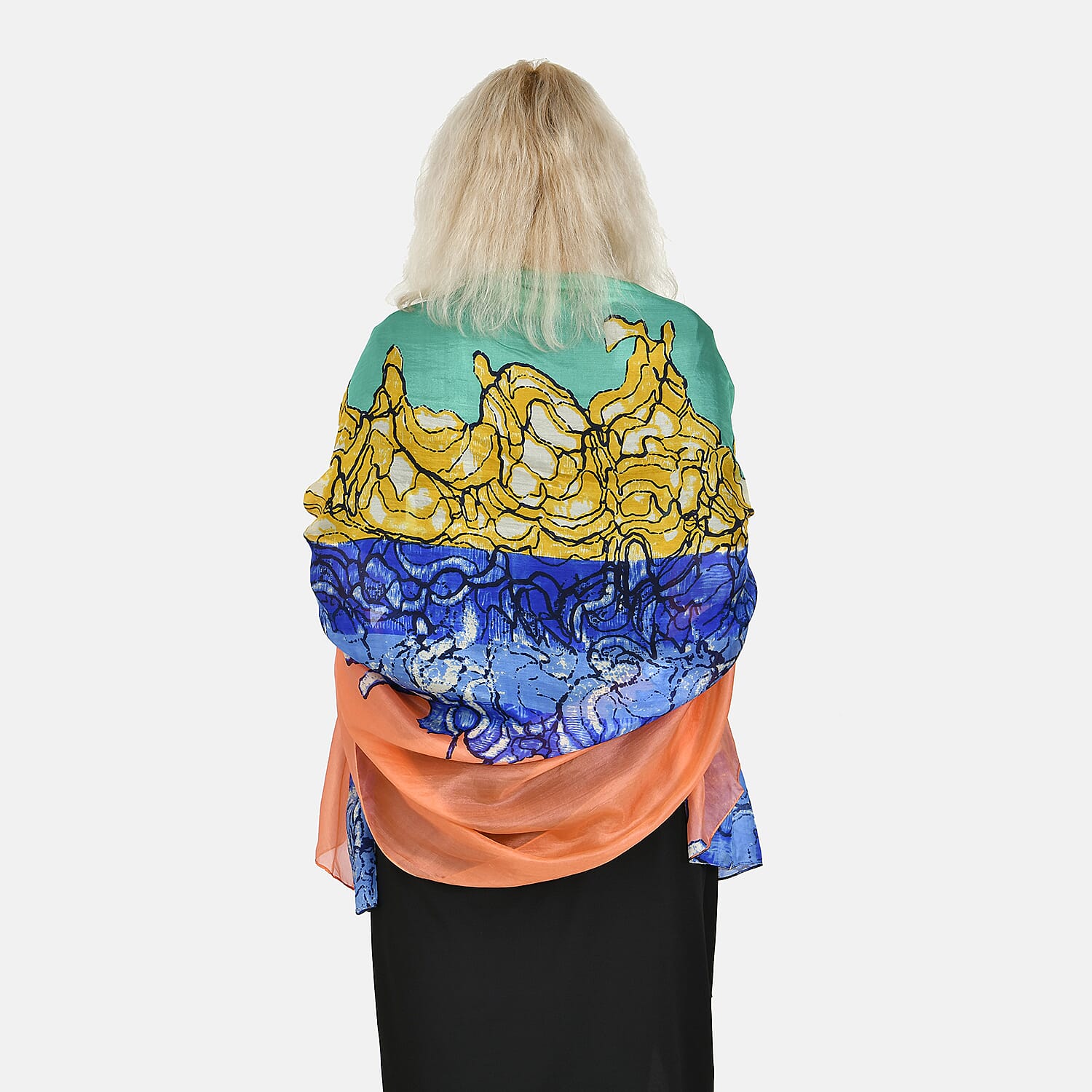 LA MAREY Colourful Pattern 100% Mulberry Silk Scarf (Size 180x110cm) - Green & Blue