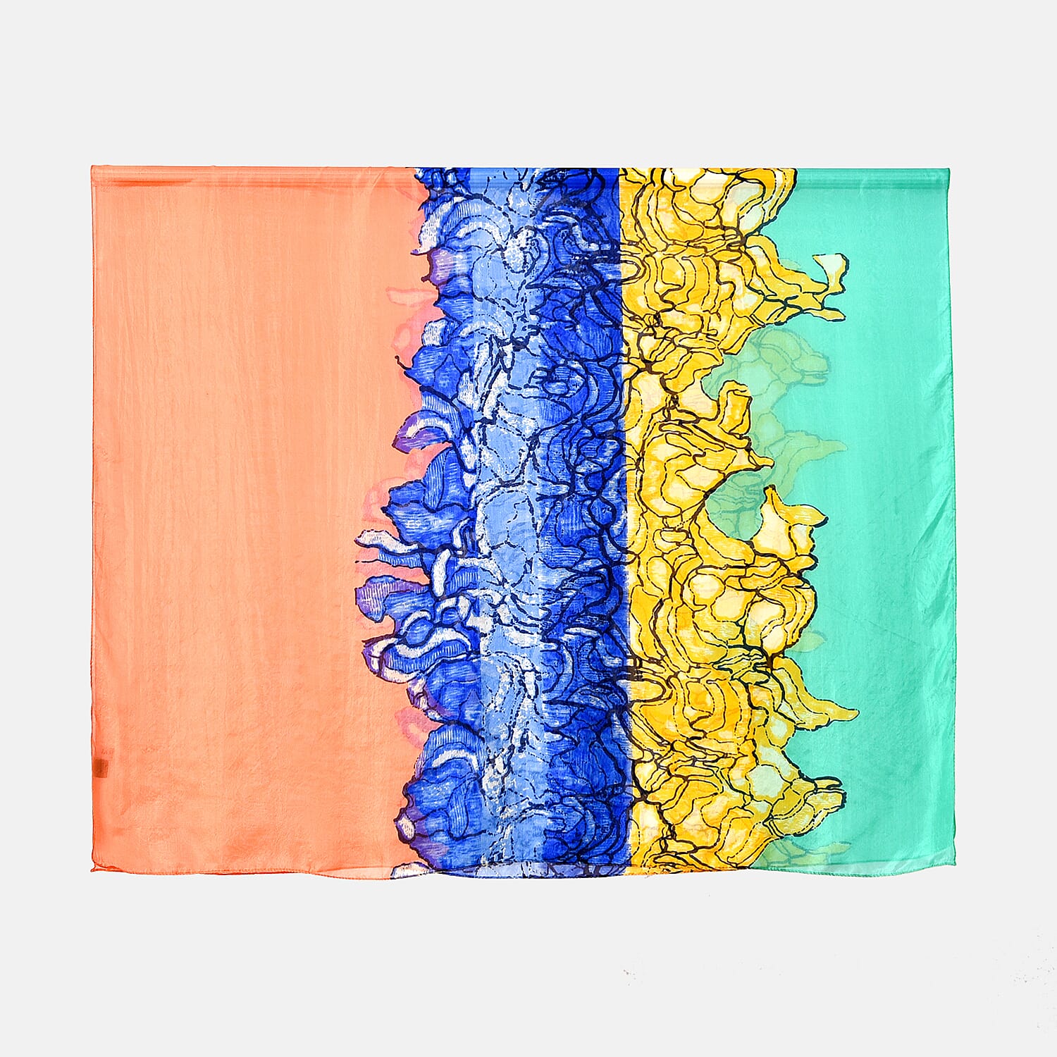 LA MAREY Colourful Pattern 100% Mulberry Silk Scarf (Size 180x110cm) - Green & Blue