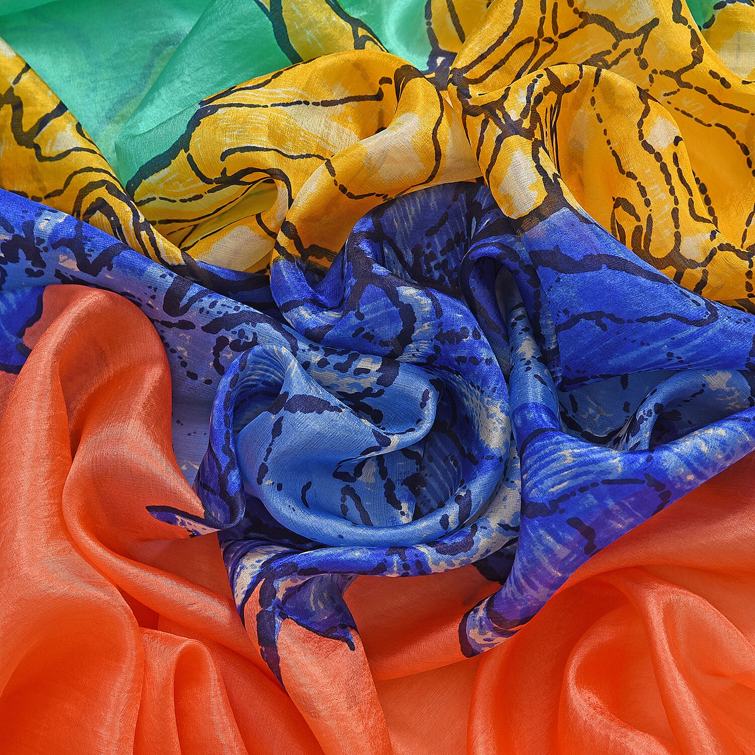 LA MAREY Colourful Pattern 100% Mulberry Silk Scarf (Size 180x110cm) - Green & Blue