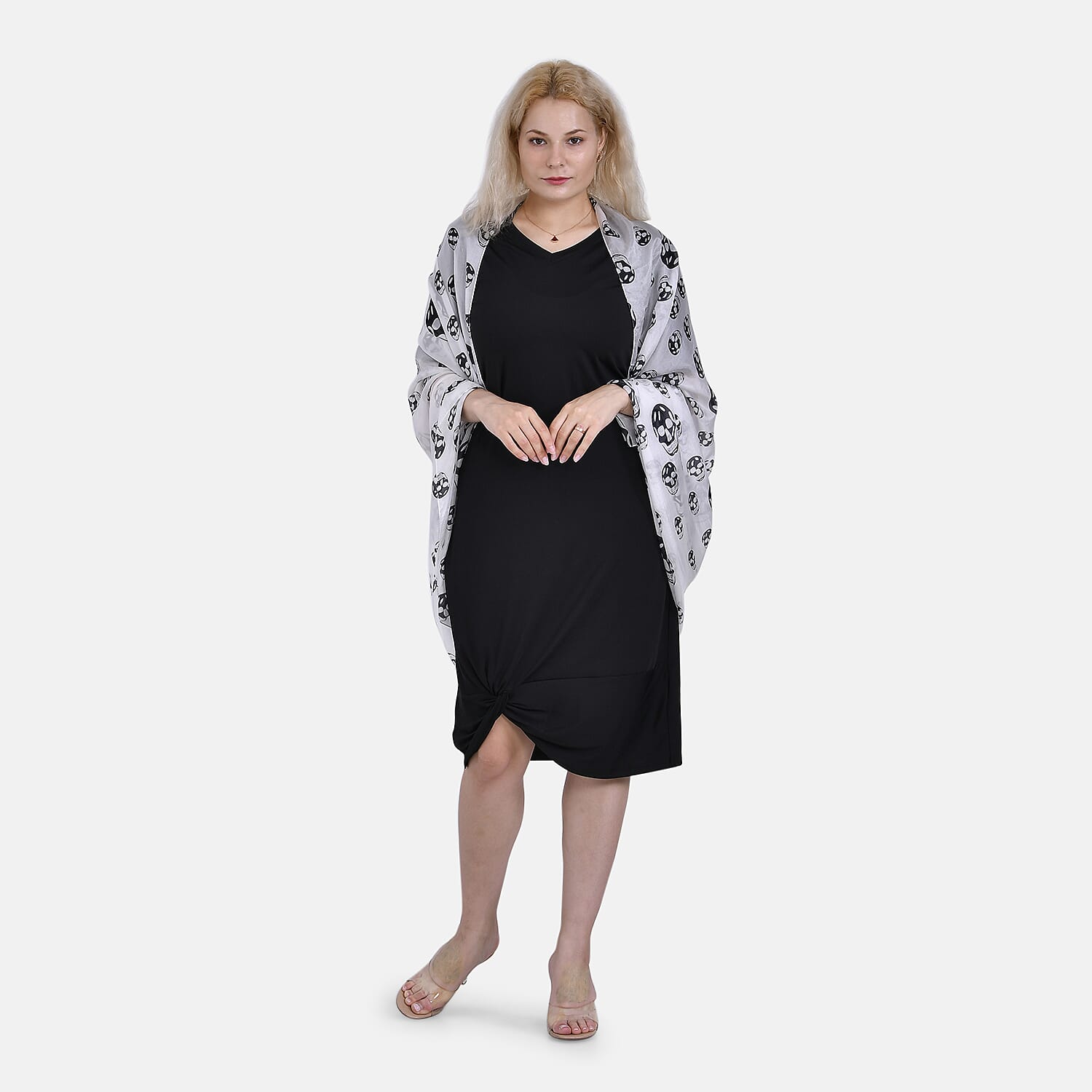 LA MAREY Skull Design 100% Mulberry Silk Scarf (Size 180x110cm) - Black & White