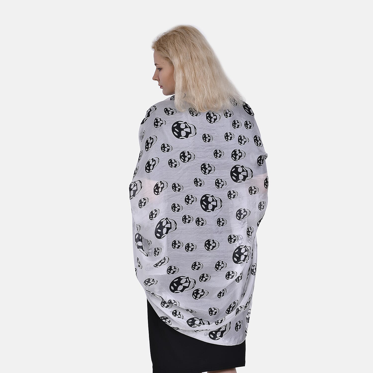 LA MAREY Skull Design 100% Mulberry Silk Scarf (Size 180x110cm) - Black & White