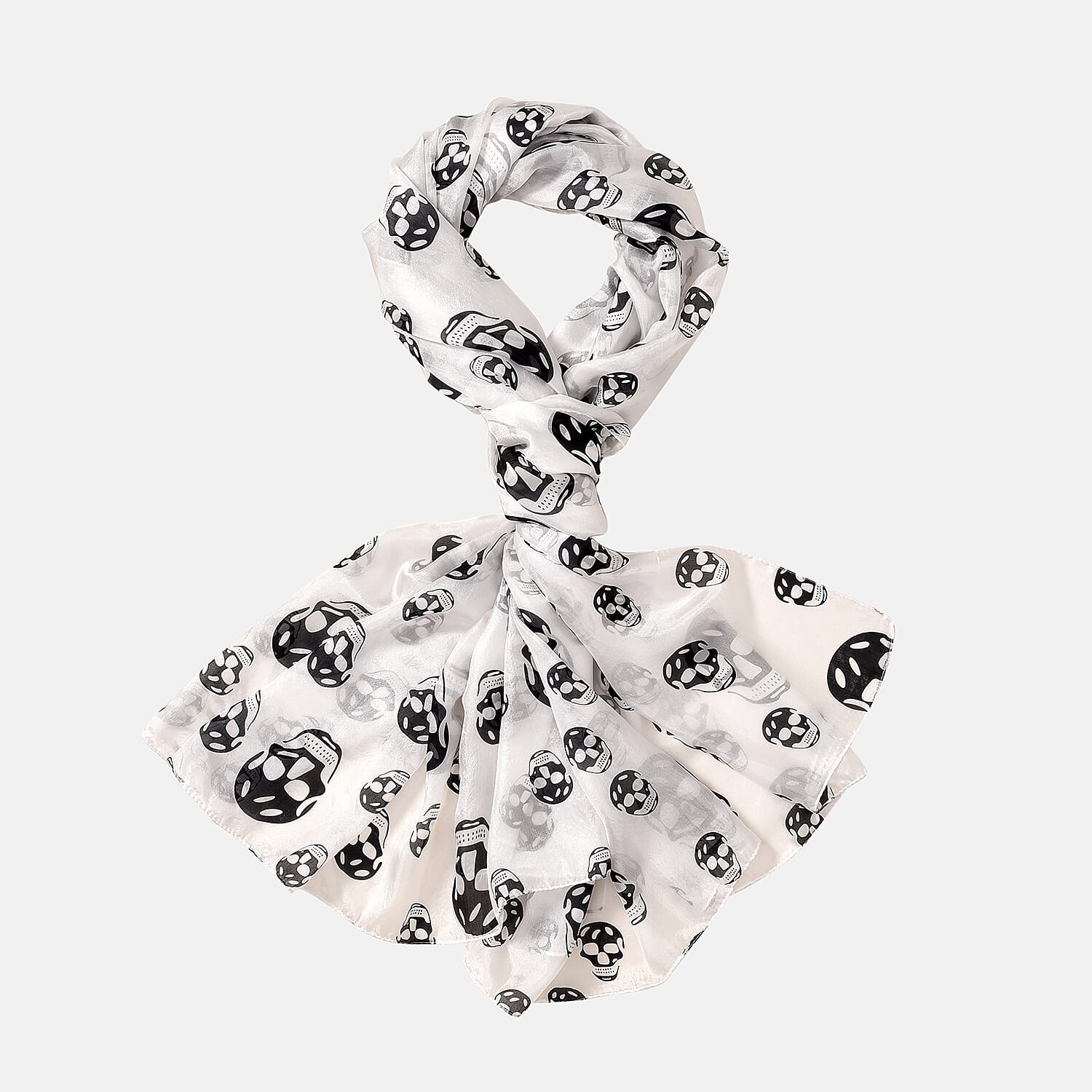 LA MAREY Skull Design 100% Mulberry Silk Scarf (Size 180x110cm) - Black & White