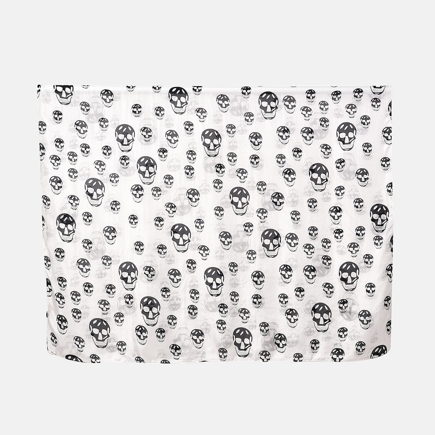 LA MAREY Skull Design 100% Mulberry Silk Scarf (Size 180x110cm) - Black & White