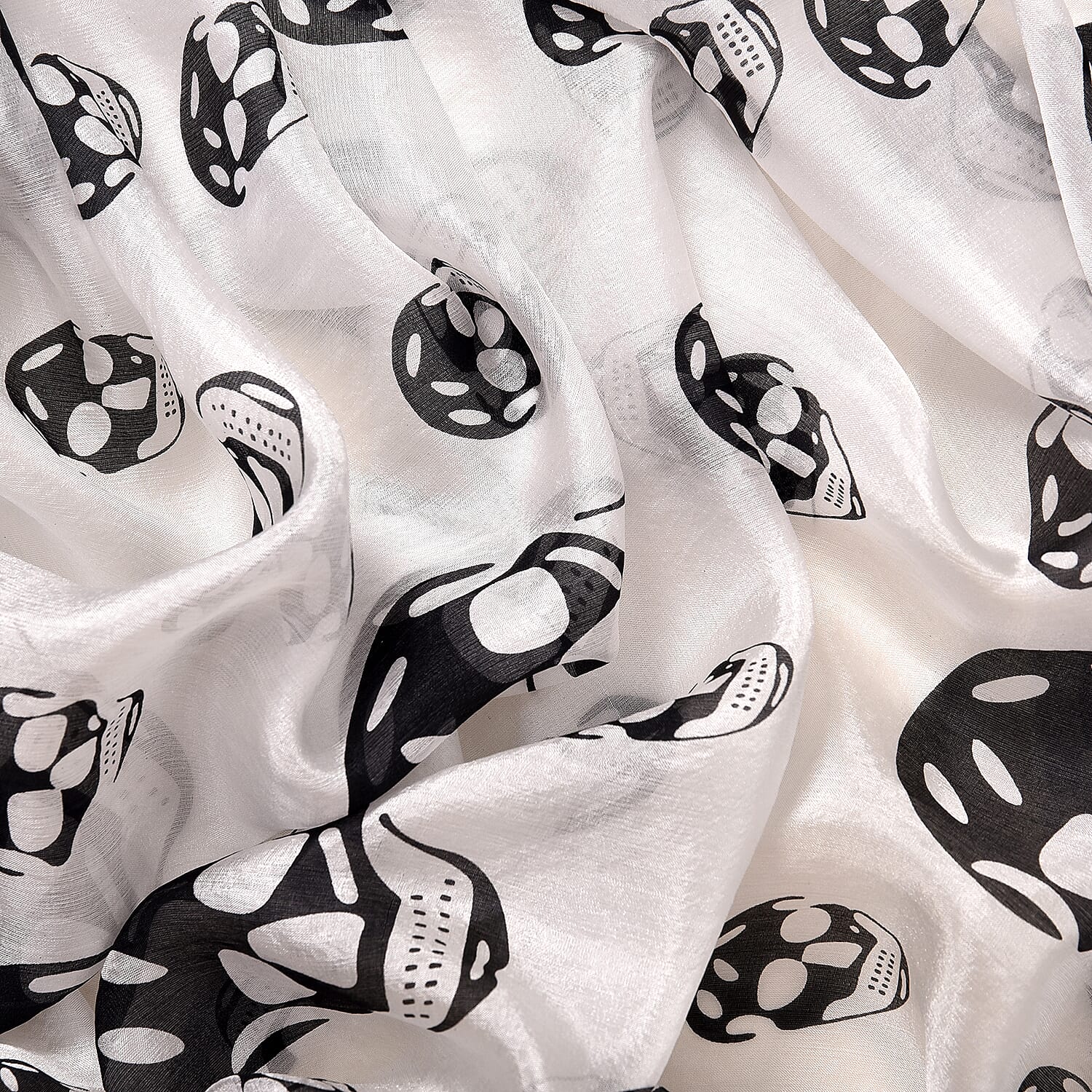 LA MAREY Skull Design 100% Mulberry Silk Scarf (Size 180x110cm) - Black & White
