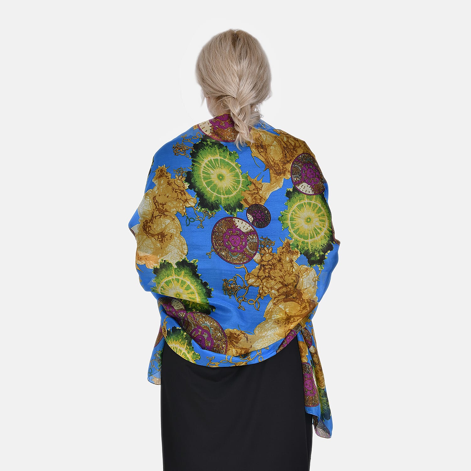 La Marey Whimsical Art Printed 100% Mulberry Silk Scarf (Size 180x110 cm) - Pink & Yellow